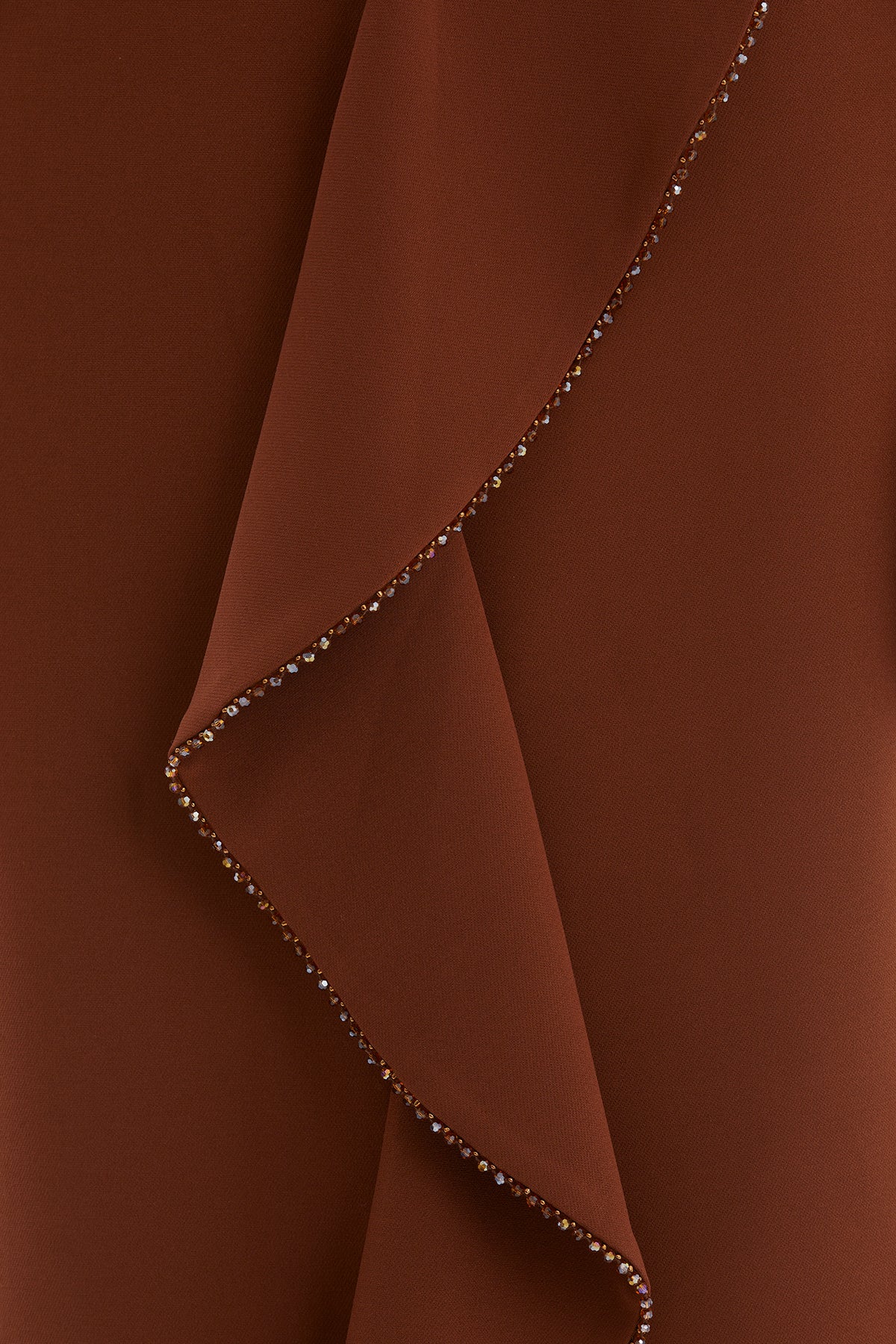 Brown Pencil Skirt with Crystal Embroidery and Front Flounce
