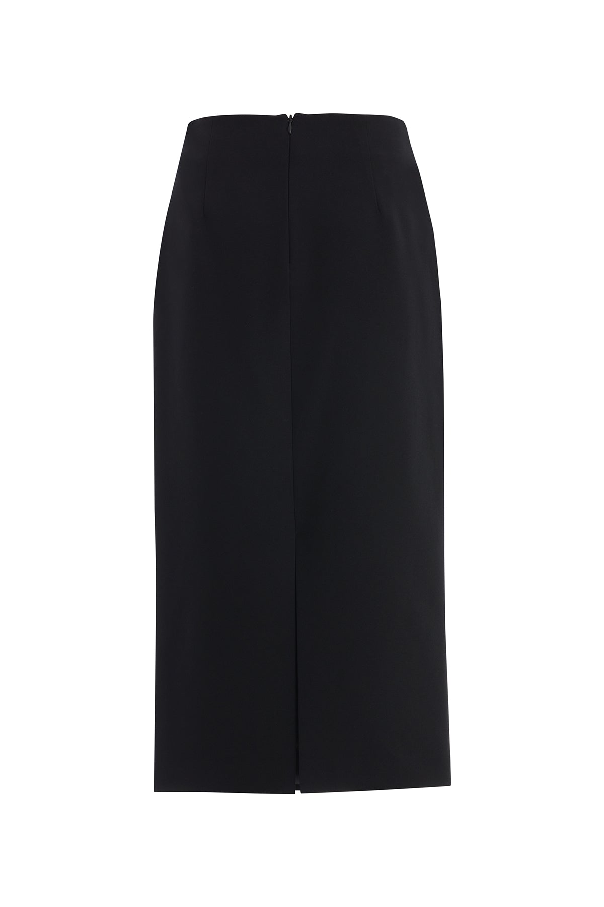 Black Pencil Skirt with Crystal Embroidery and Front Flounce