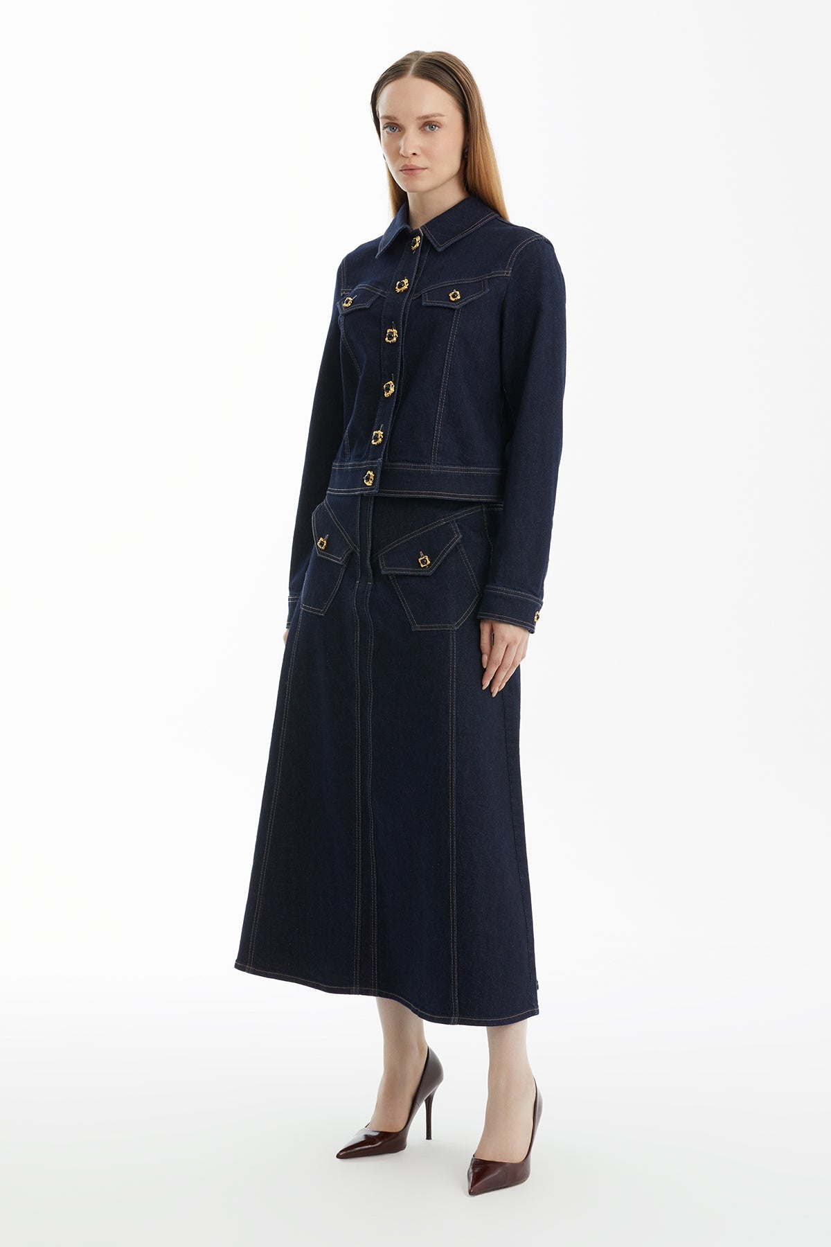 Dark Navy Button-Detail Denim Jacket