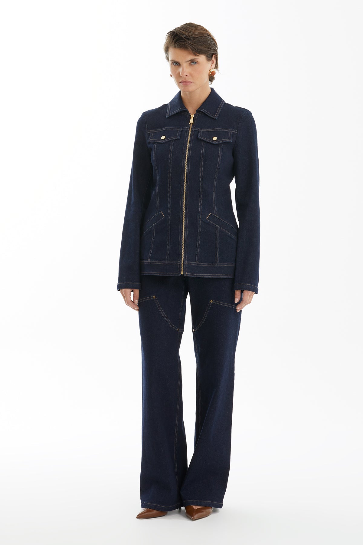 Dark Navy Zip-Front Denim Jacket