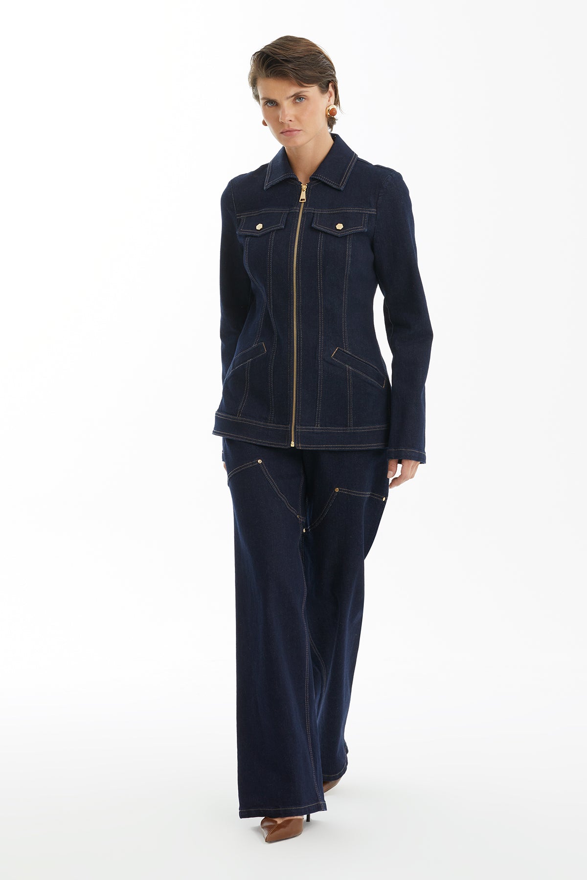 Dark Navy Zip-Front Denim Jacket