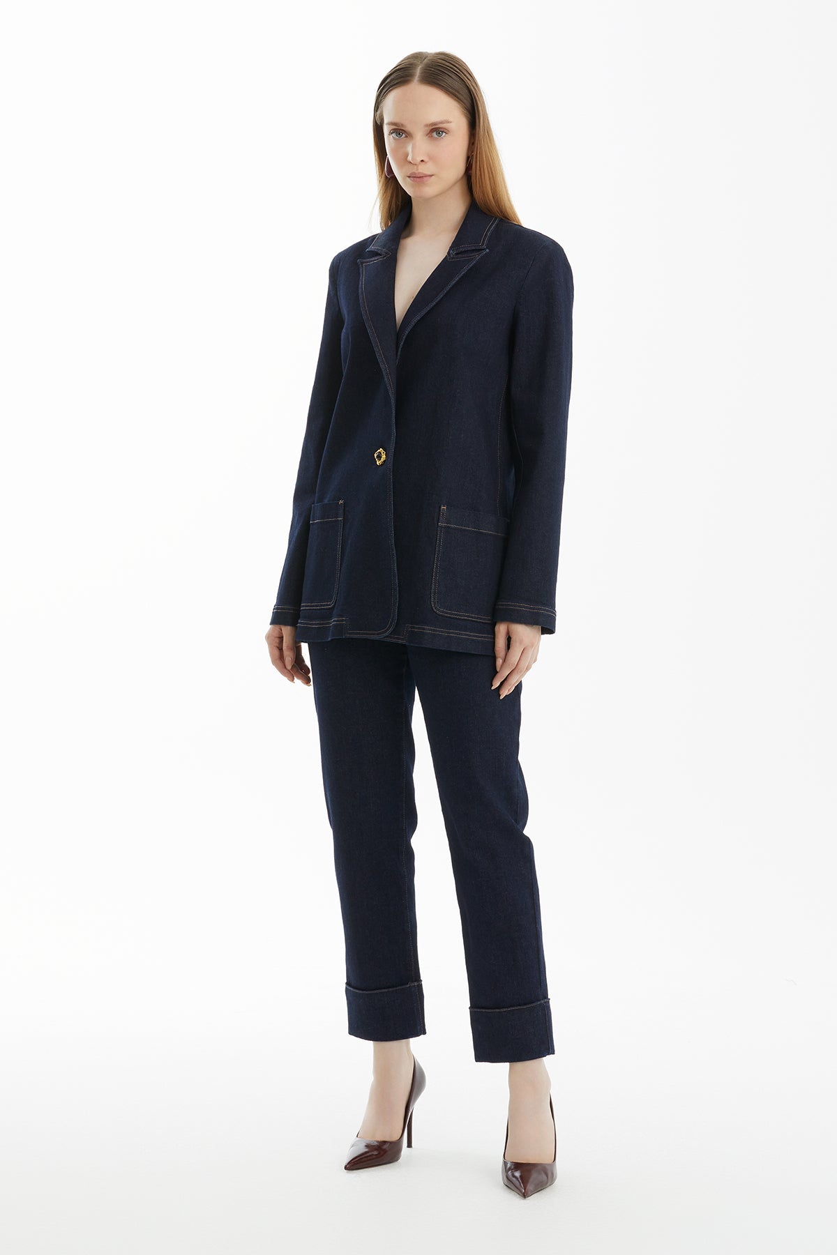 Dark Navy Mono-Closure Denim Jacket
