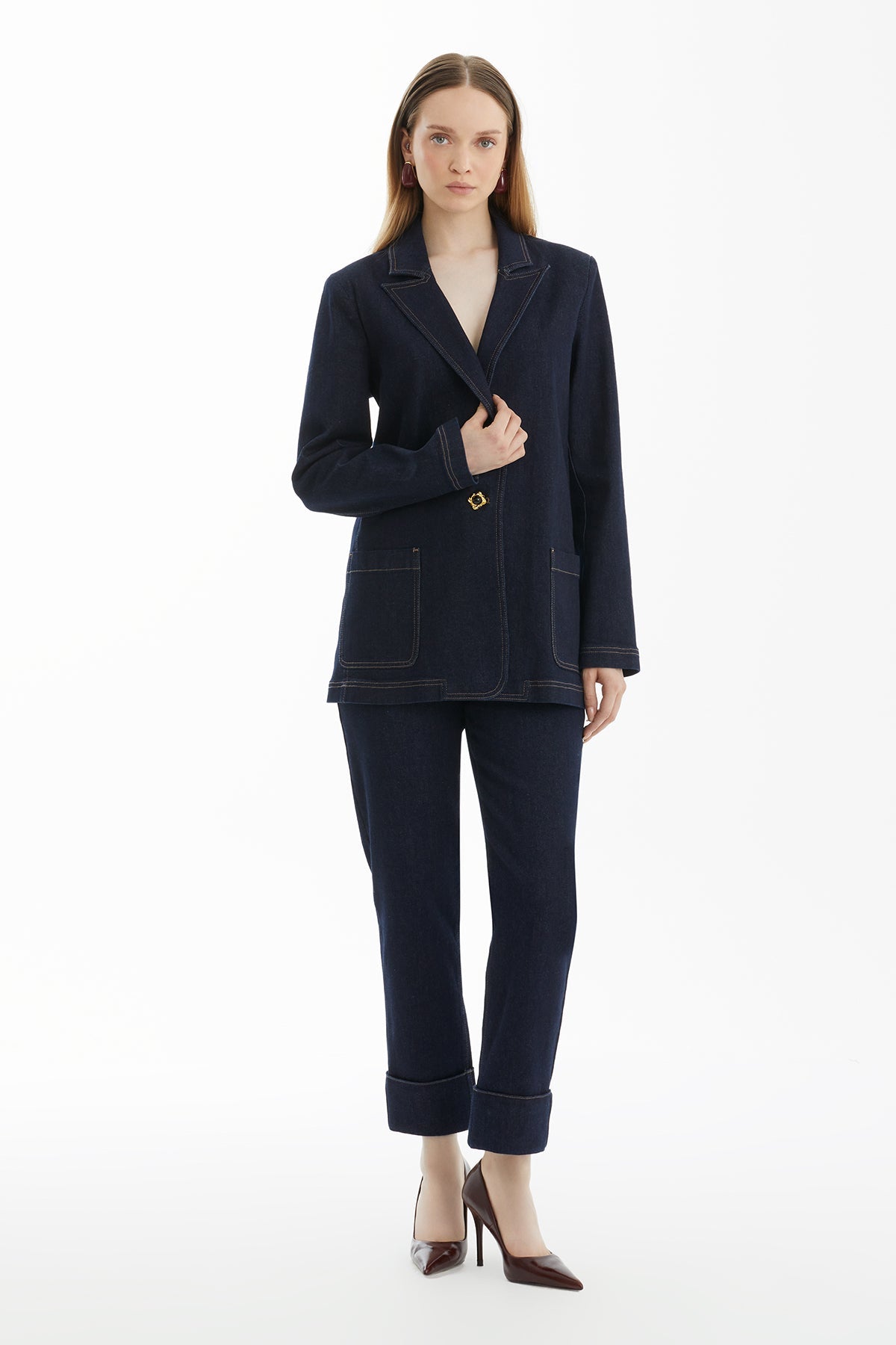 Dark Navy Mono-Closure Denim Jacket