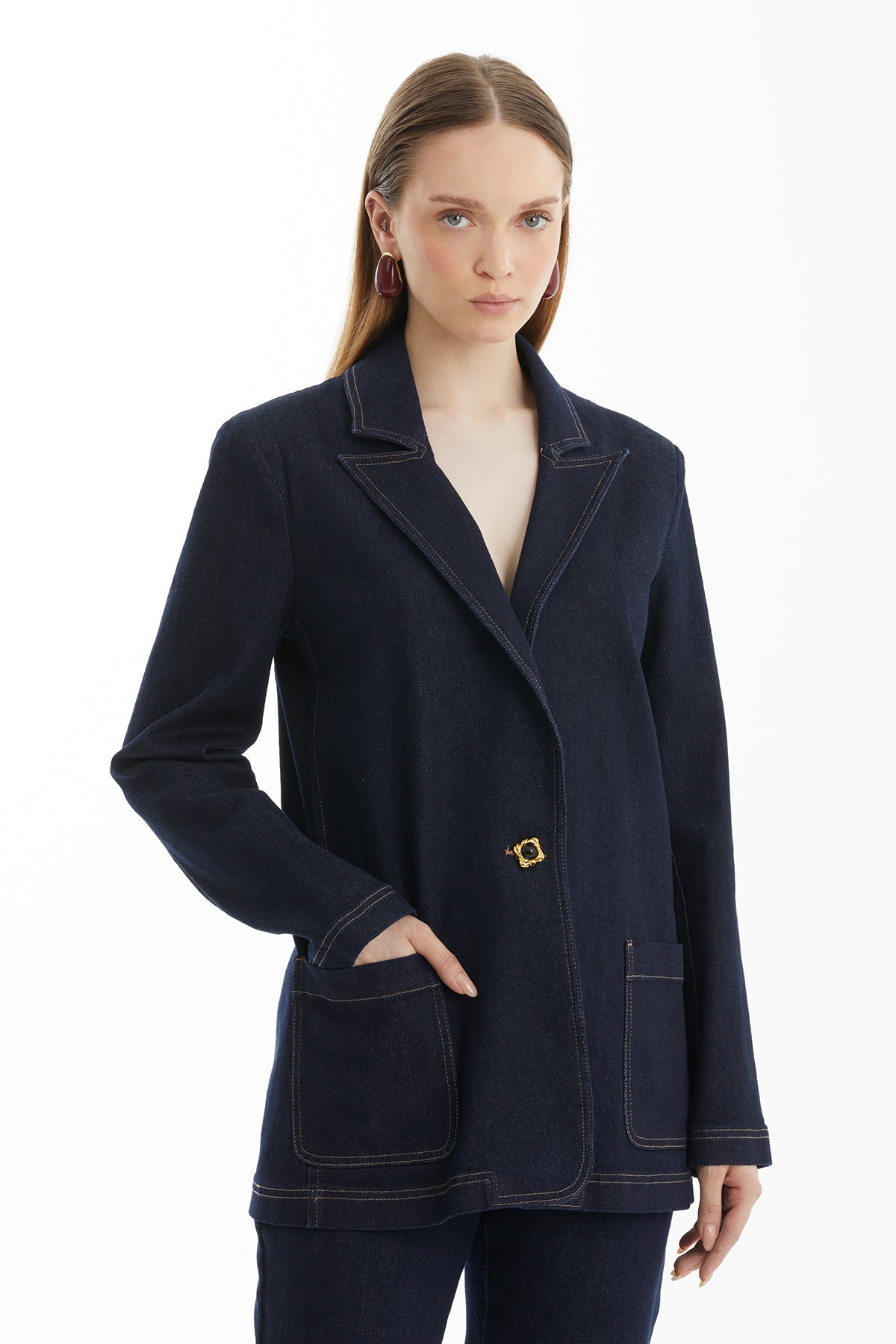 Dark Navy Mono-Closure Denim Jacket
