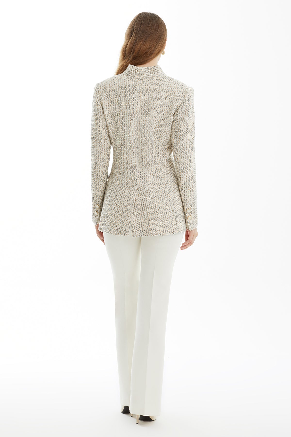 Ecru Textured Double-Breasted Jacket