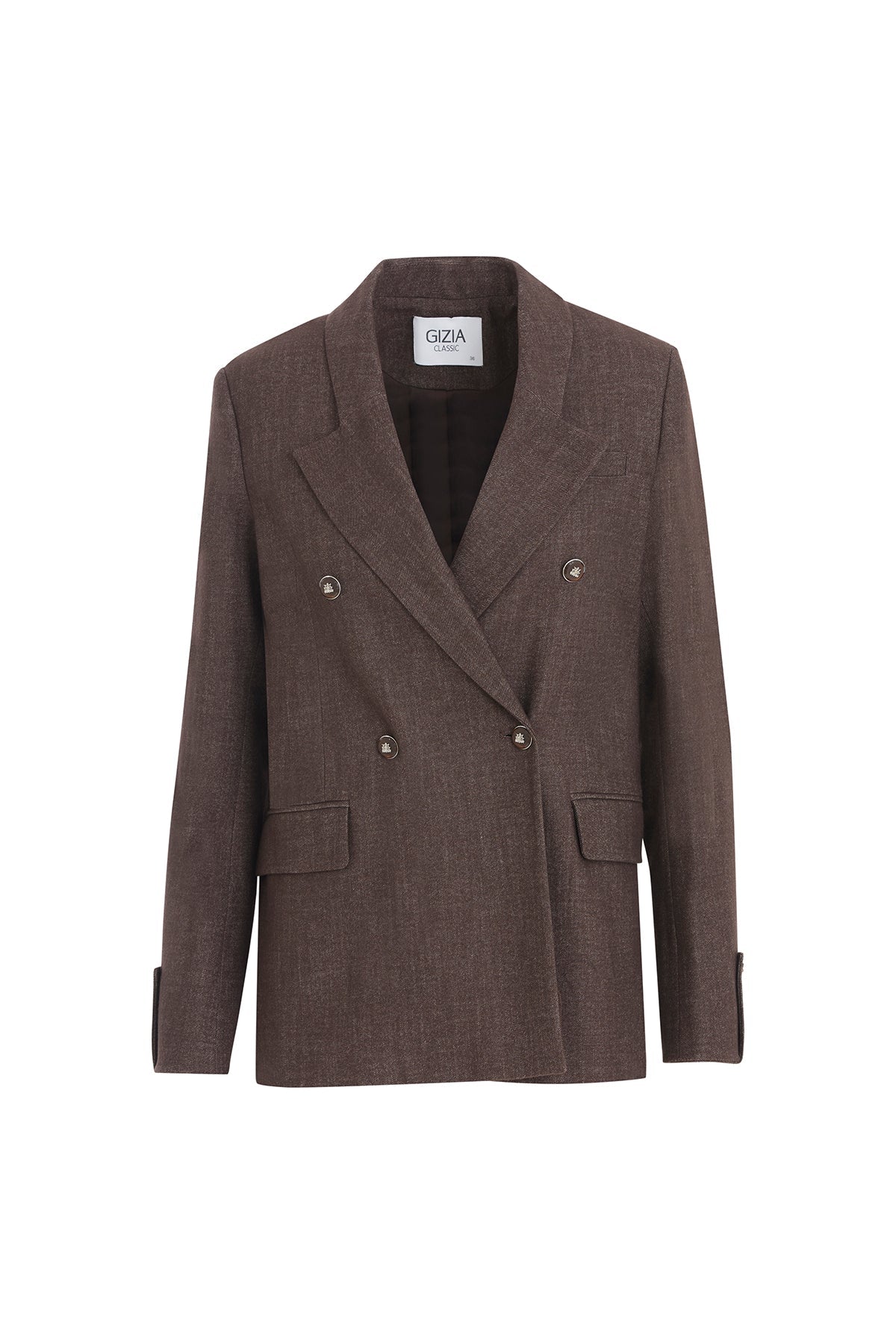 Brown Embroidered-Sleeve Double-Breasted Jacket