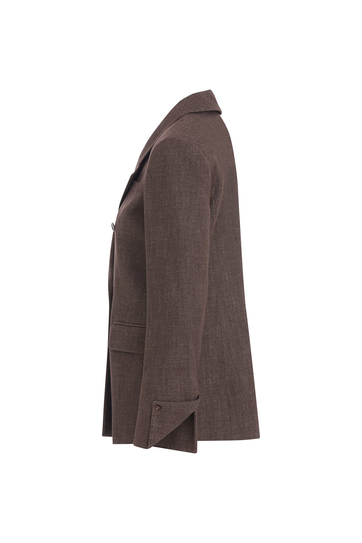 Brown Embroidered-Sleeve Double-Breasted Jacket