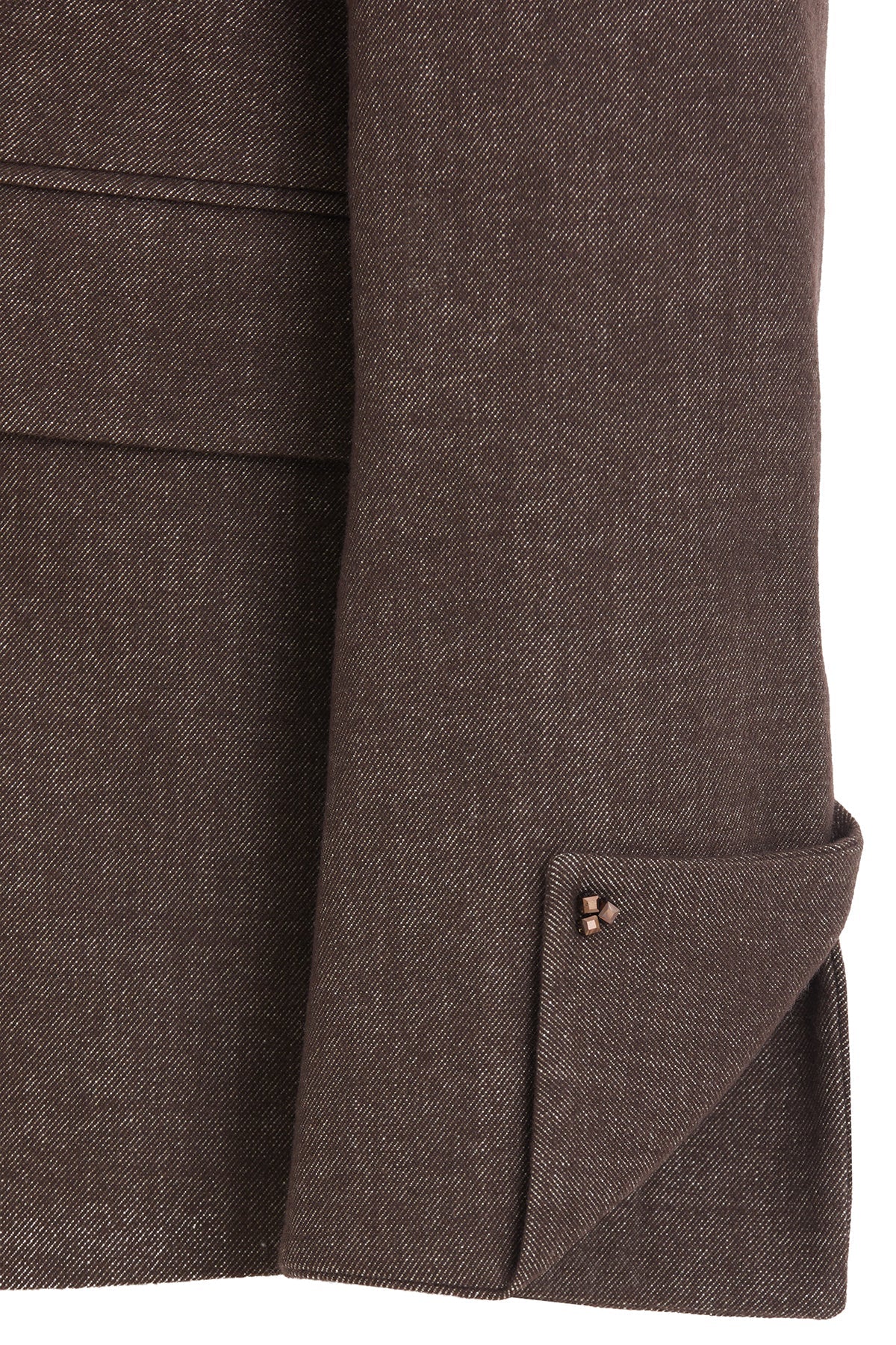 Brown Embroidered-Sleeve Double-Breasted Jacket