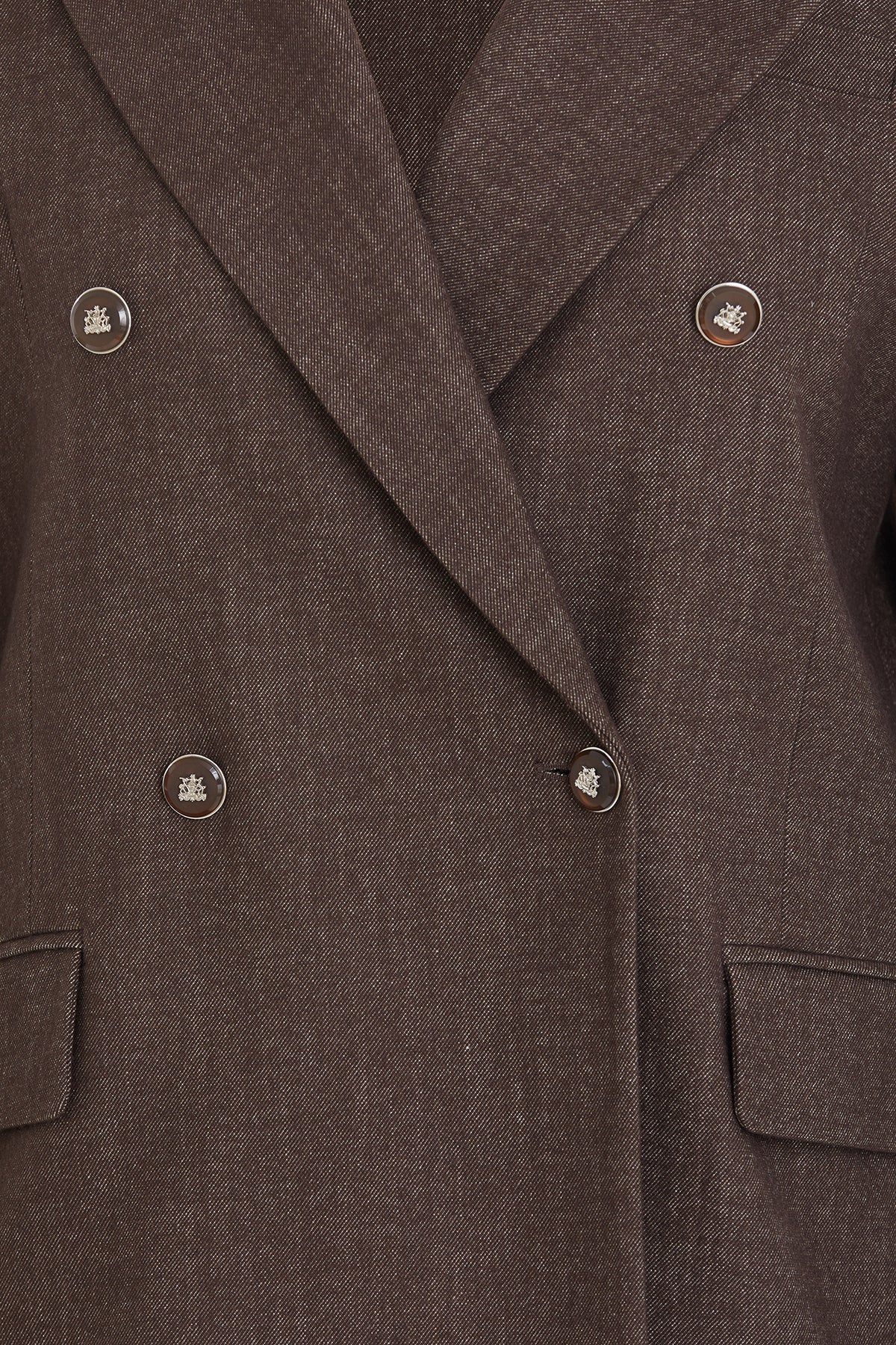 Brown Embroidered-Sleeve Double-Breasted Jacket