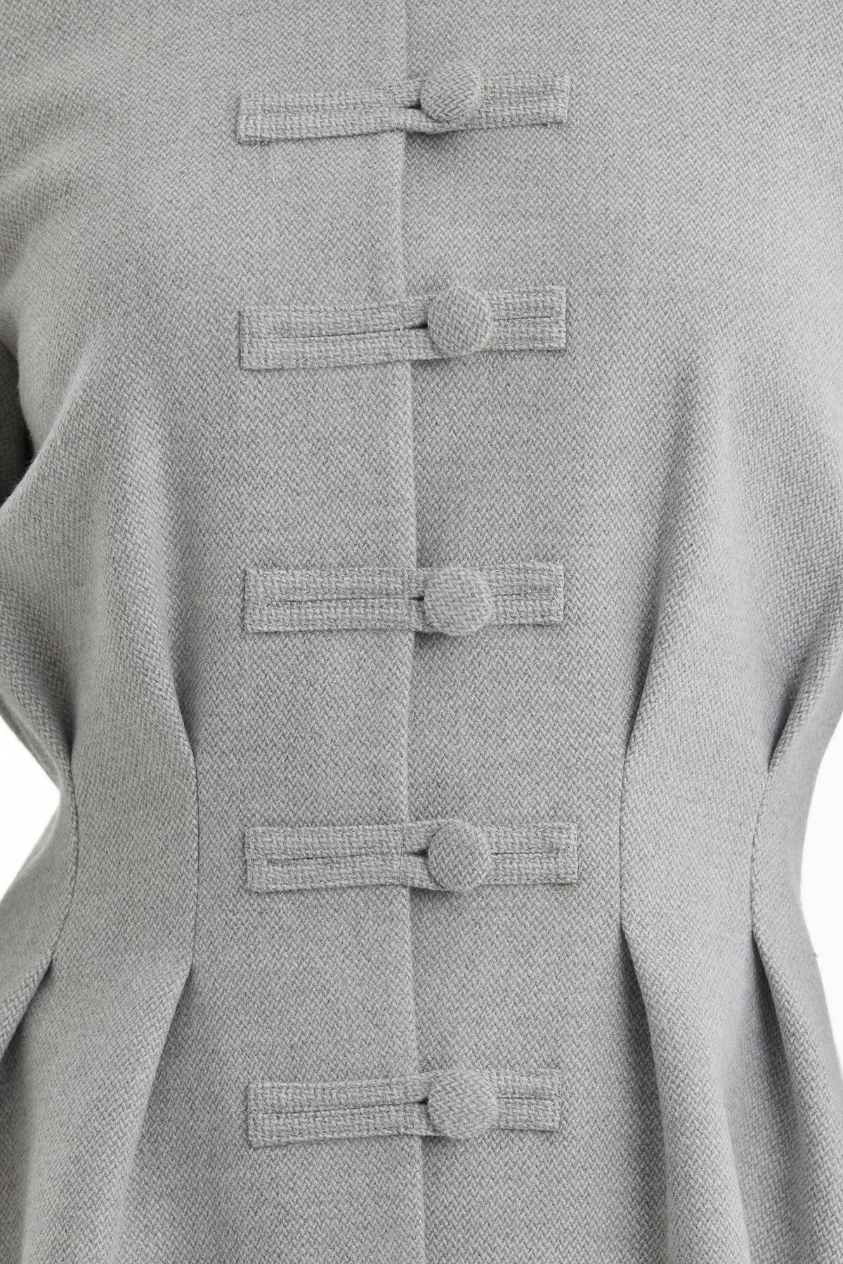 Grey Mandarin-Collar Asymmetric Asia-Inspired Jacket