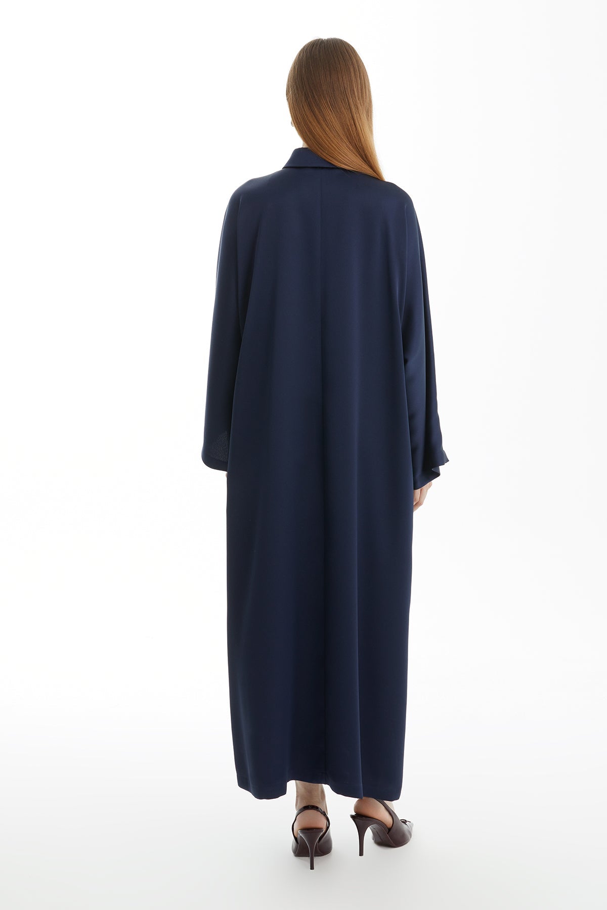 Navy Shirt-Collar Maxi Dress
