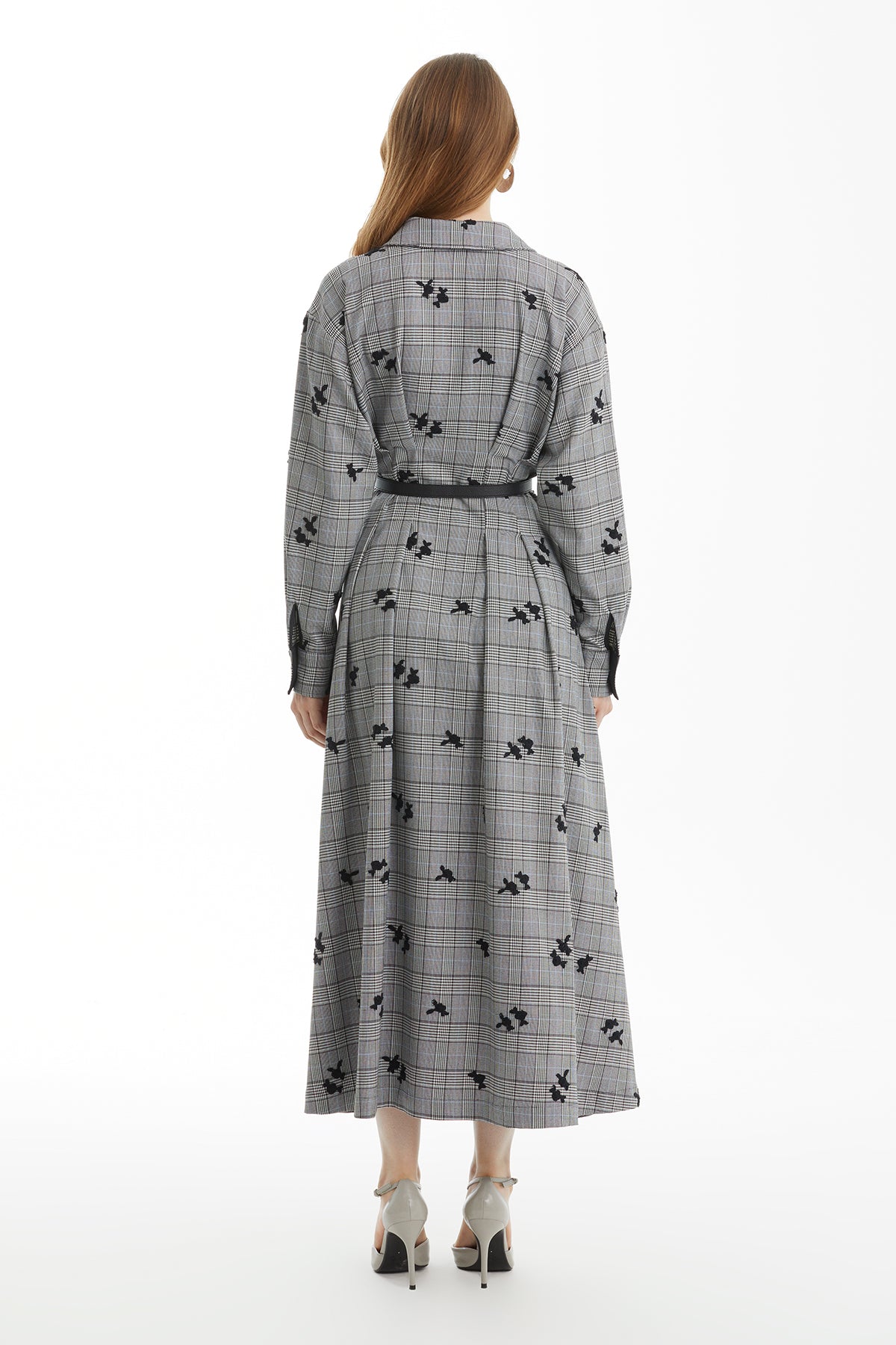 Black Floral-Embroidered Plaid Dress