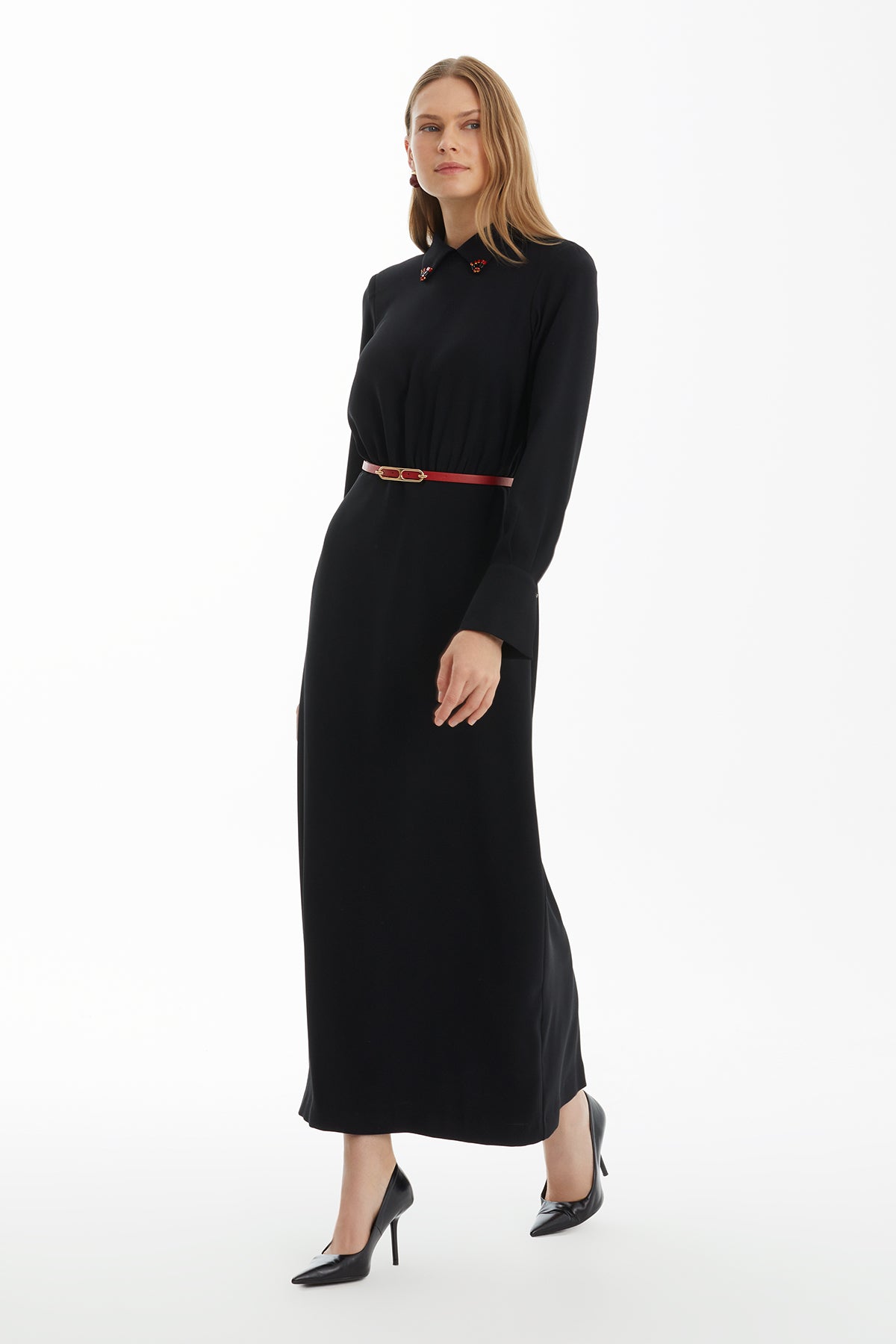 Embroidered Belted Embellished Dress