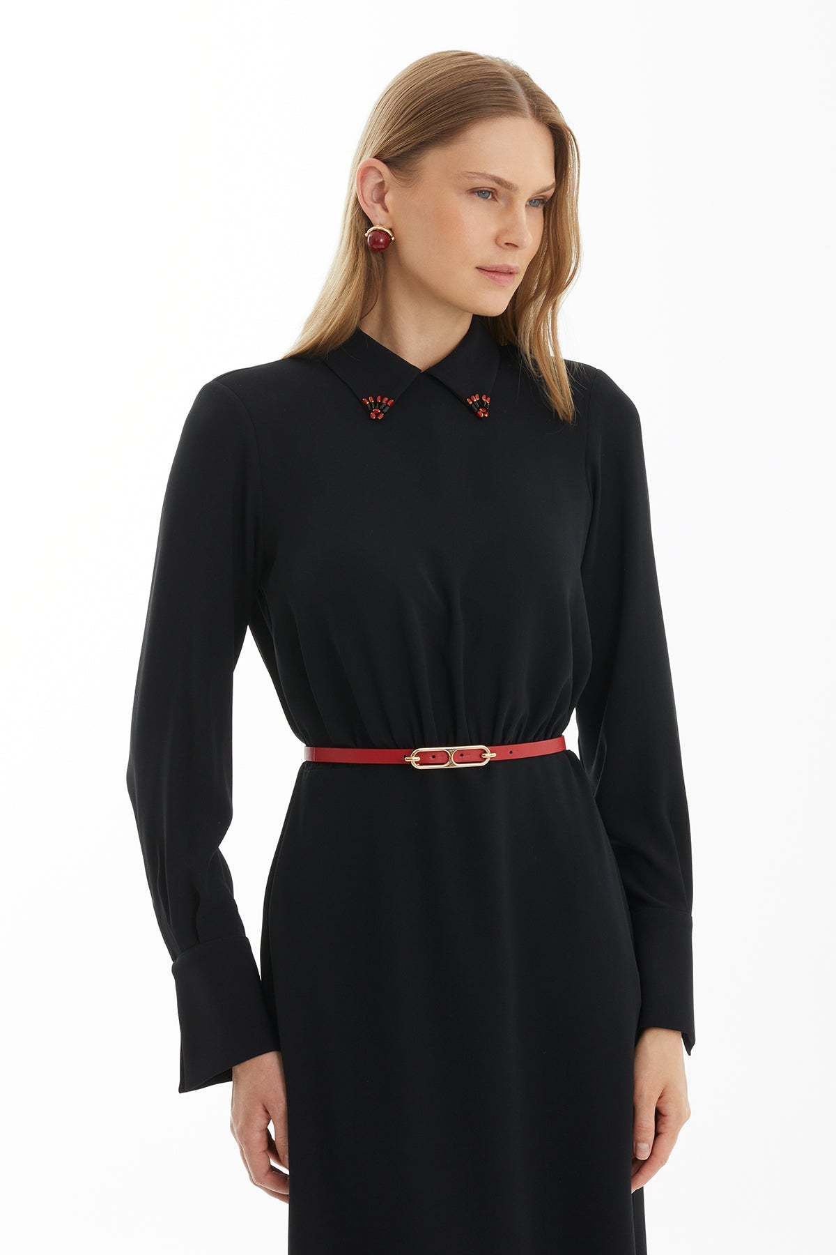 Embroidered Belted Embellished Dress