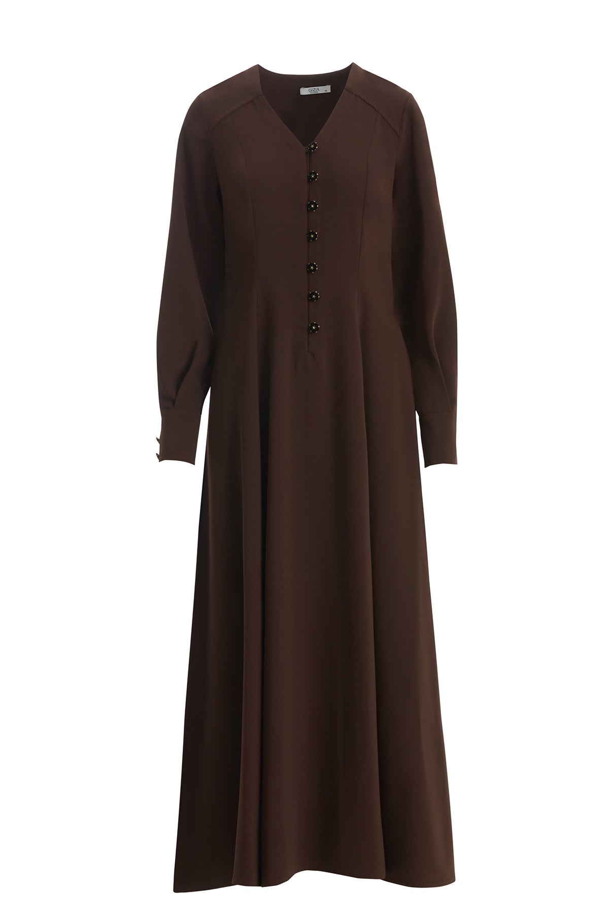 Brown Velvet Button-Detail Dress