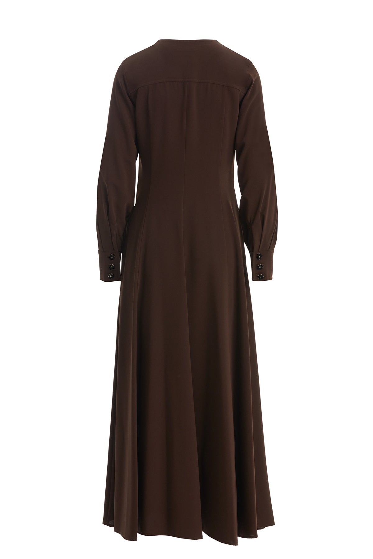 Brown Velvet Button-Detail Dress