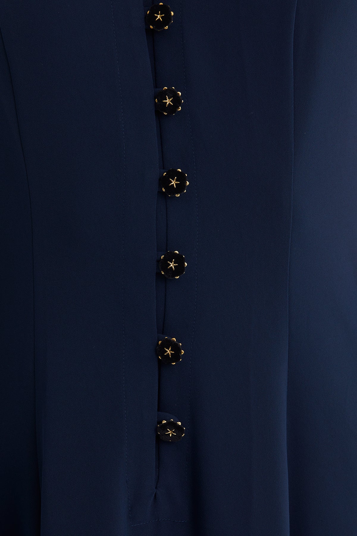 Dark Navy Velvet Button-Detail Dress