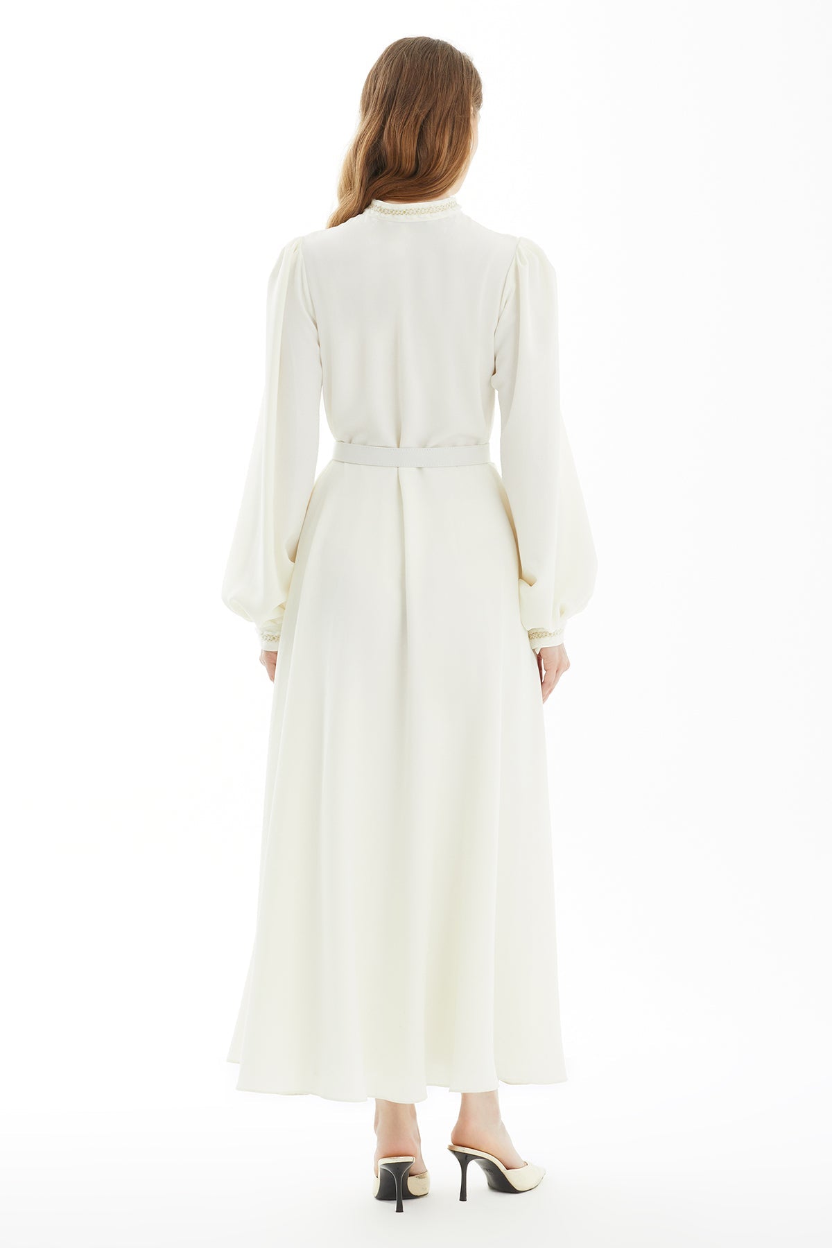 Ecru Trim-Accessory Belted Ankle Dress