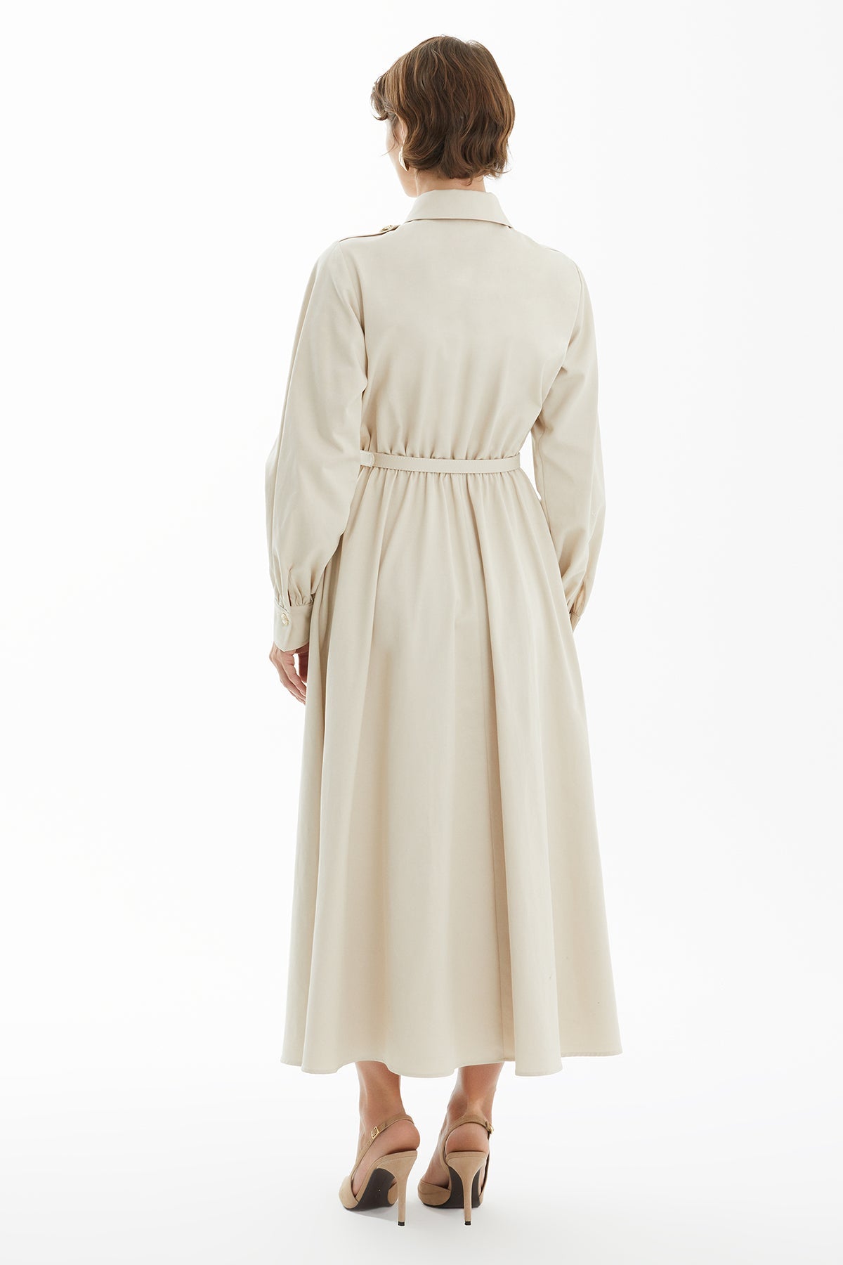 Ecru Belted Long Shirt Dress