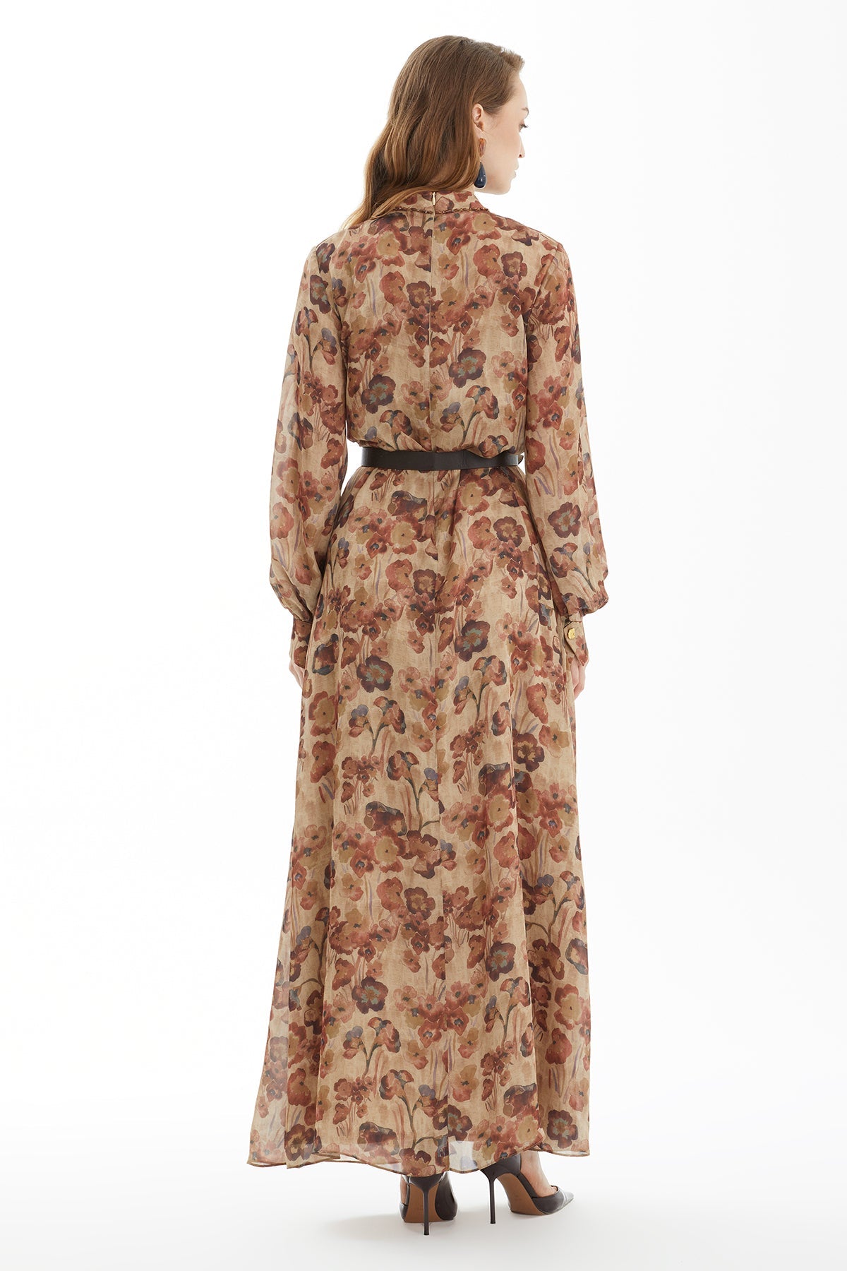 Pleated-Collar Maxi Dress