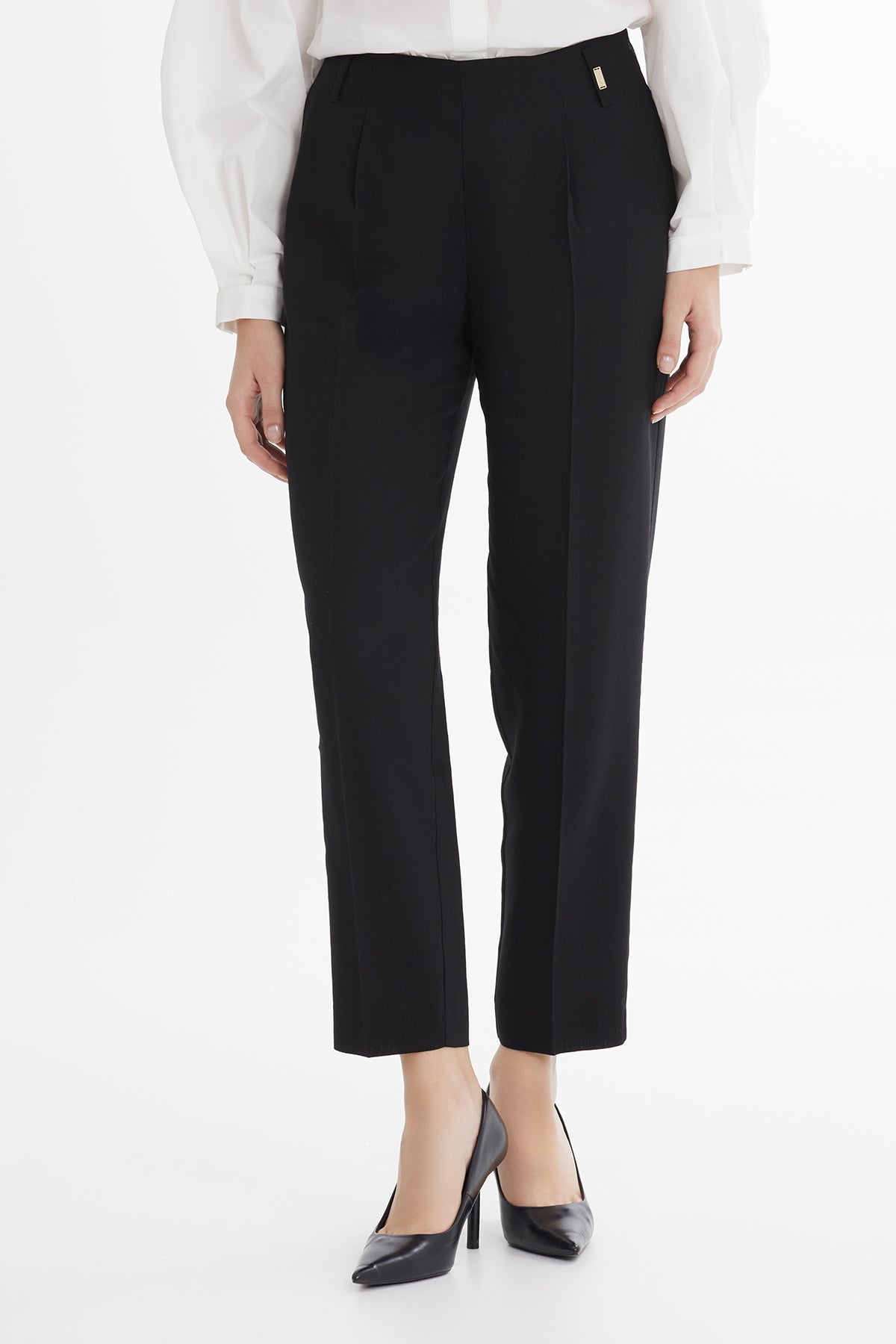 Black Ankle-Length Straight-Leg Trousers