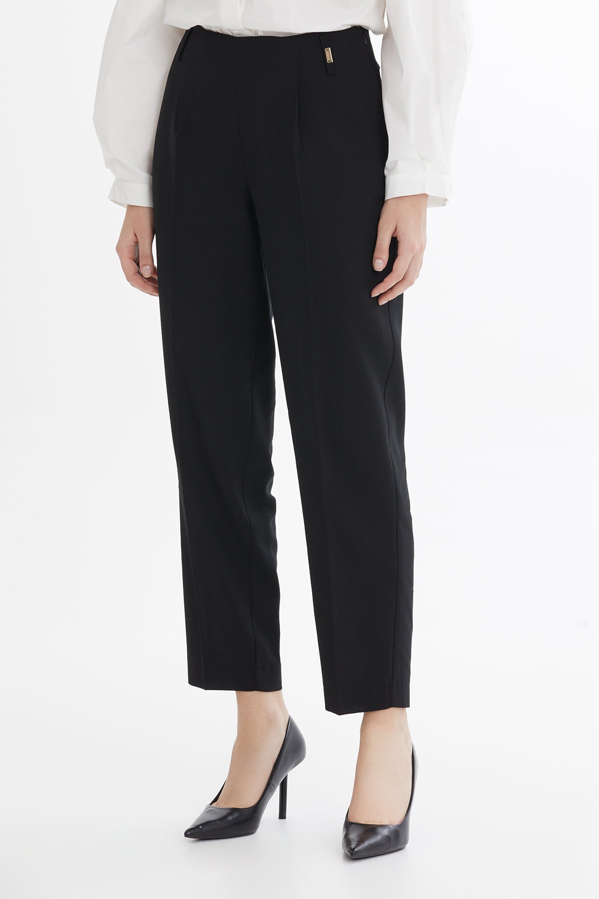 Black Ankle-Length Straight-Leg Trousers