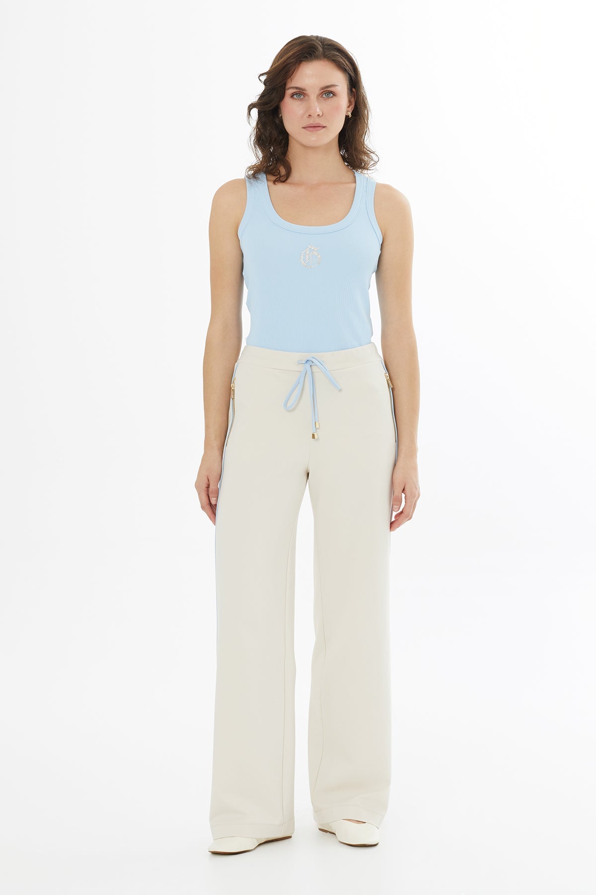 Beige Side Embroidered Detail Sweatpants