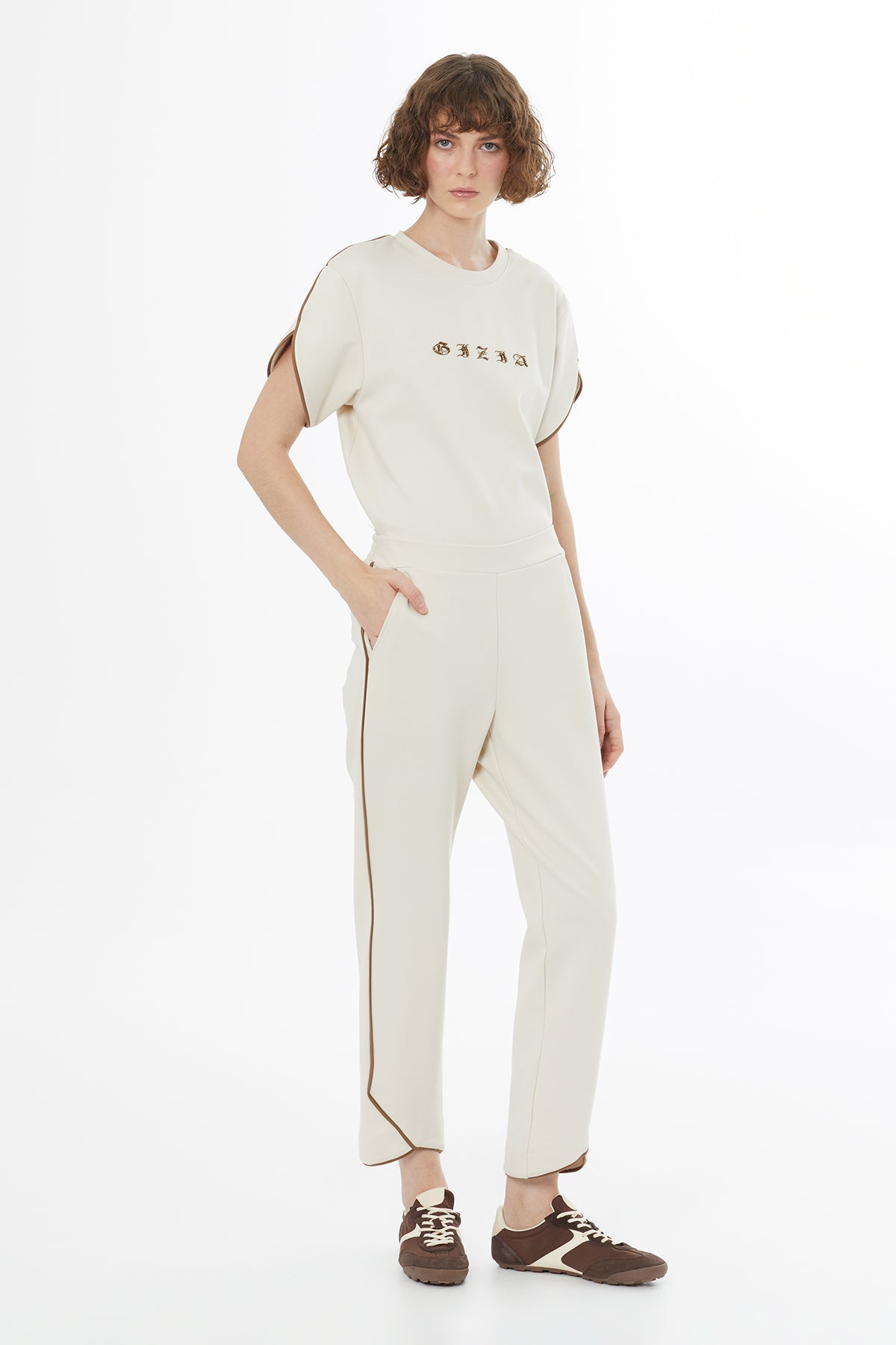 Beige Elasticated Waist Sweatpants