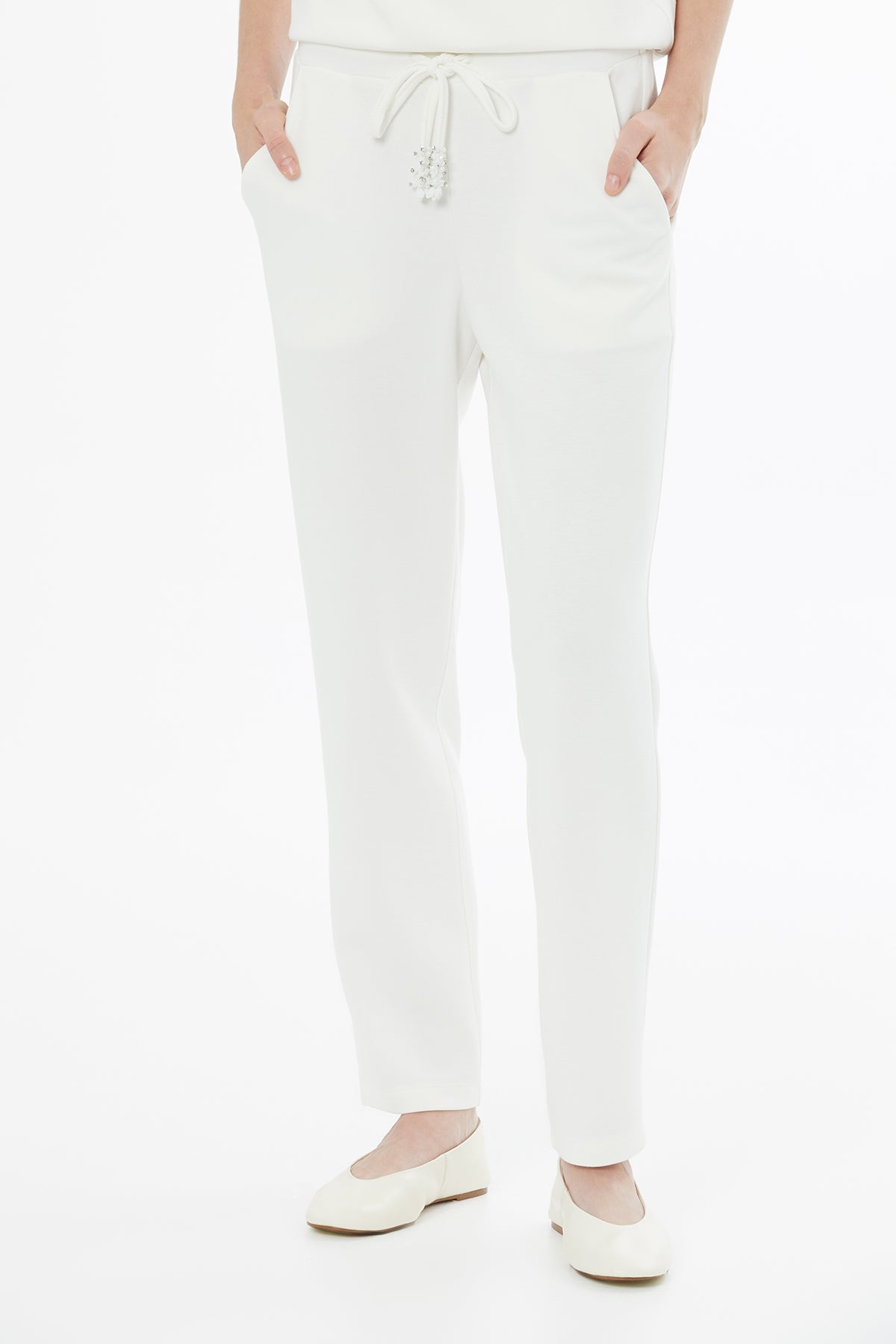 Ecru Tie Detail Straight-Leg Sweatpants