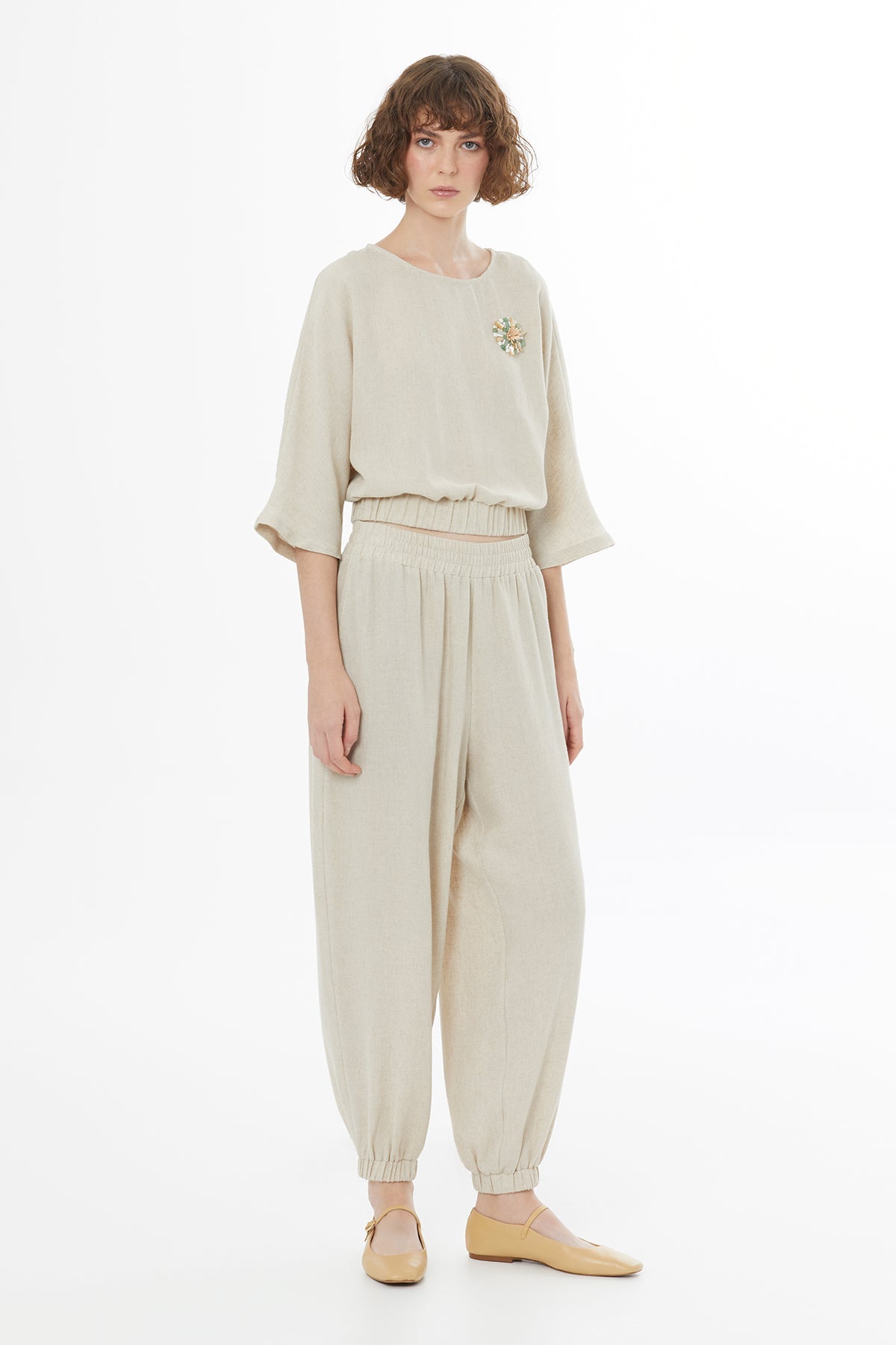 Beige Elasticated Waist Harem Trousers