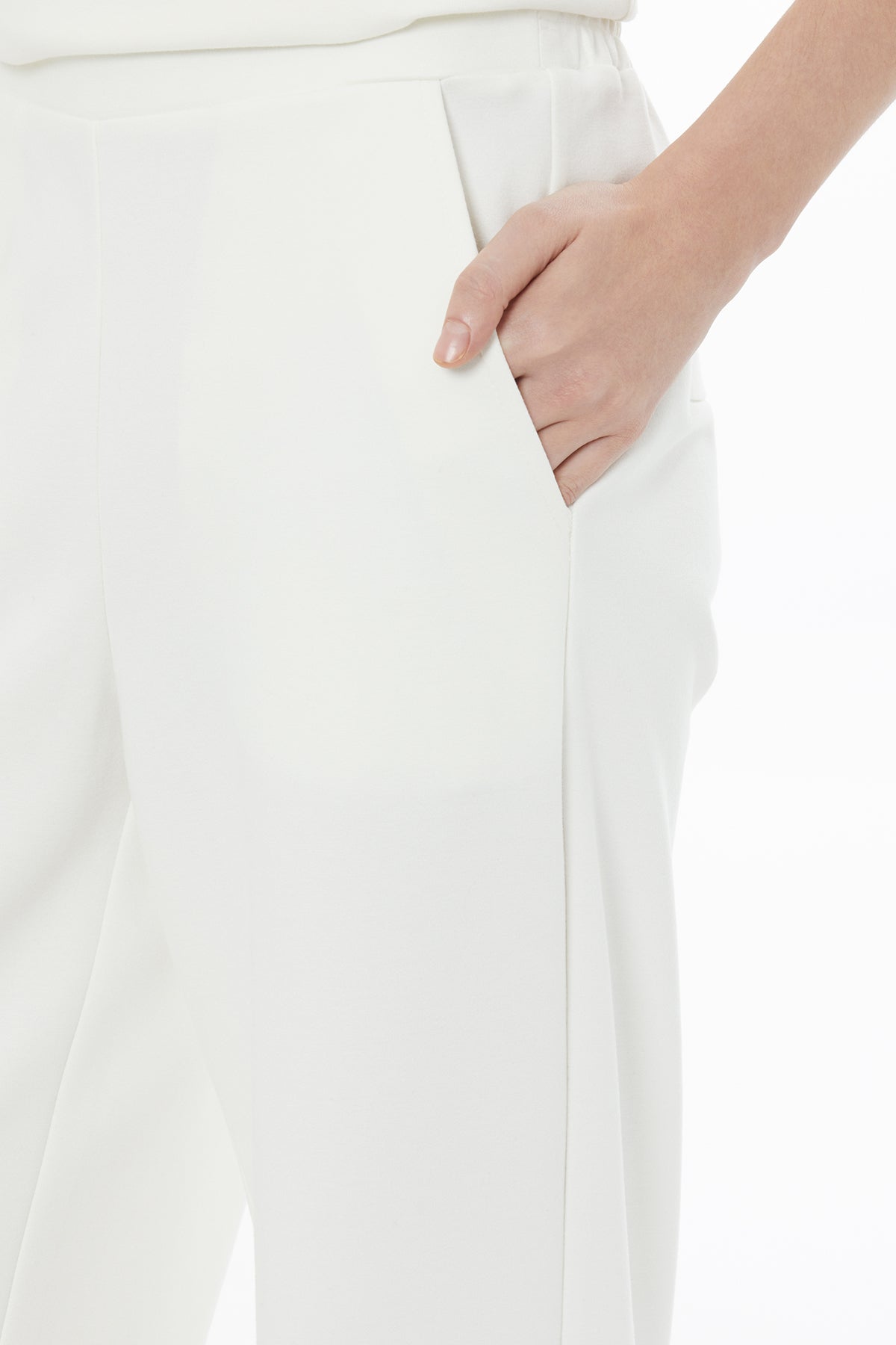 Ecru Embroidered Elastic Waist Sweatpants