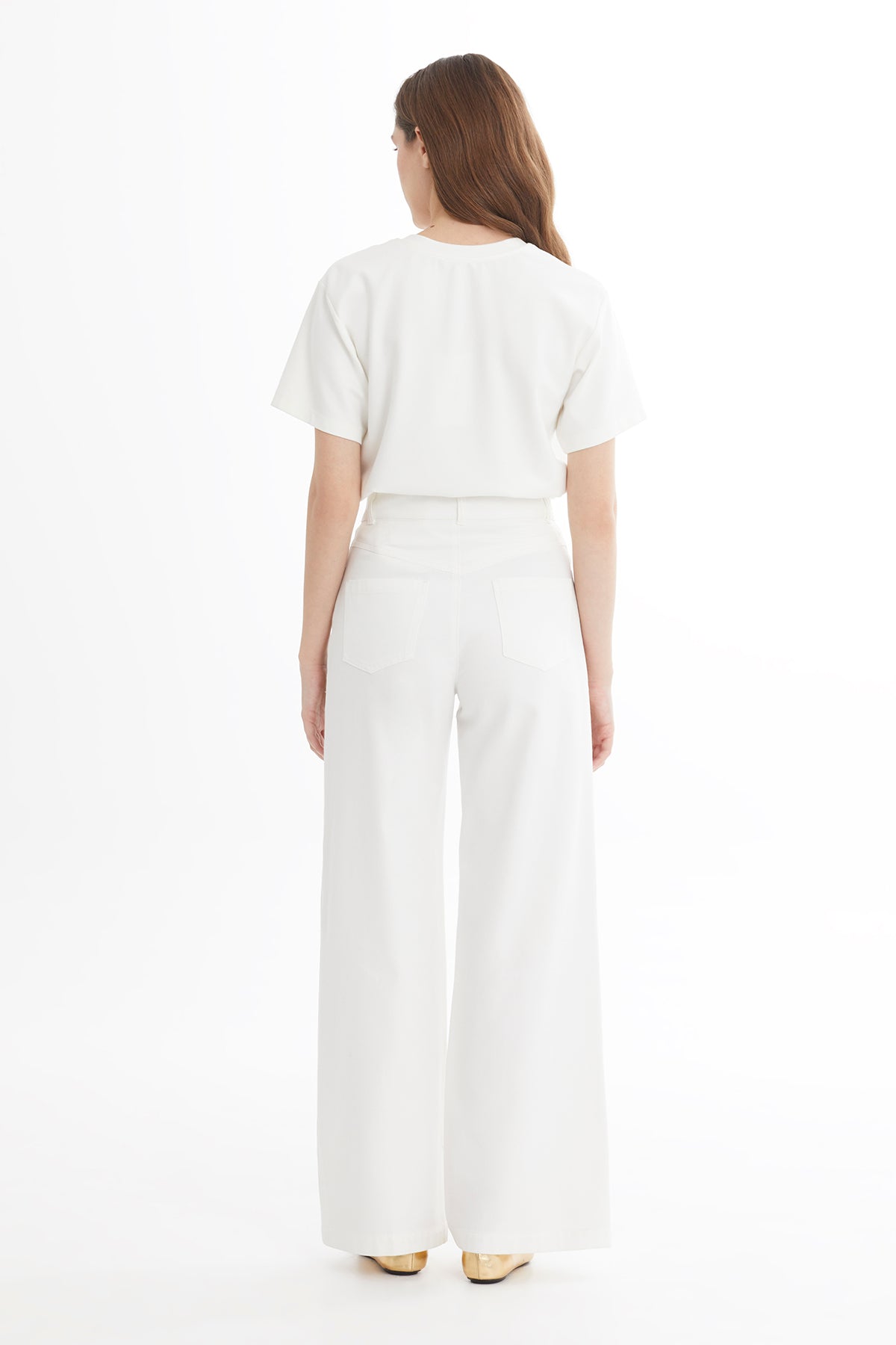Ecru Embroidered Straight-Leg Trousers