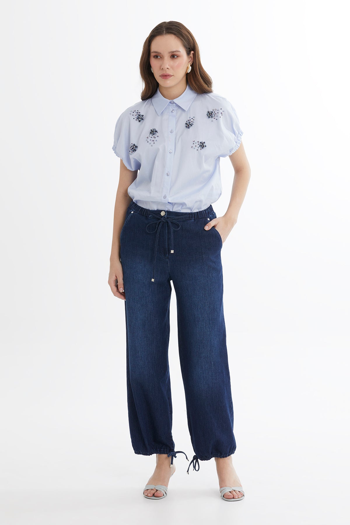 Blue Tie-Hem Denim Trousers
