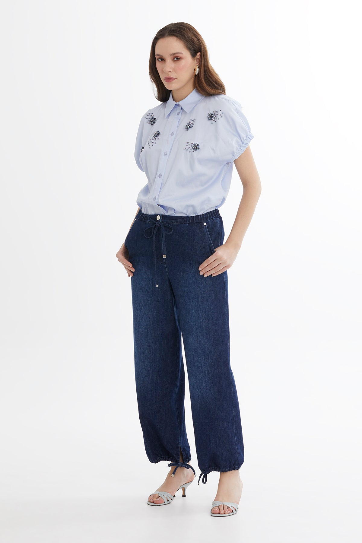 Blue Tie-Hem Denim Trousers