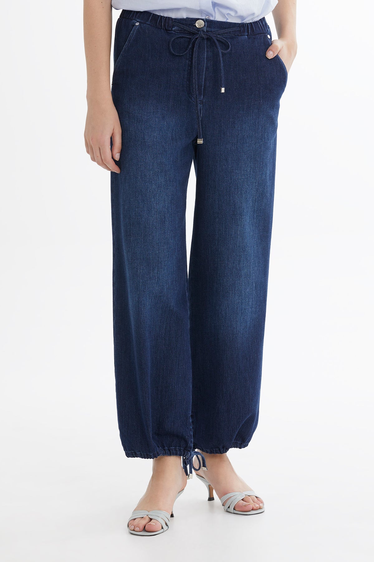 Blue Tie-Hem Denim Trousers