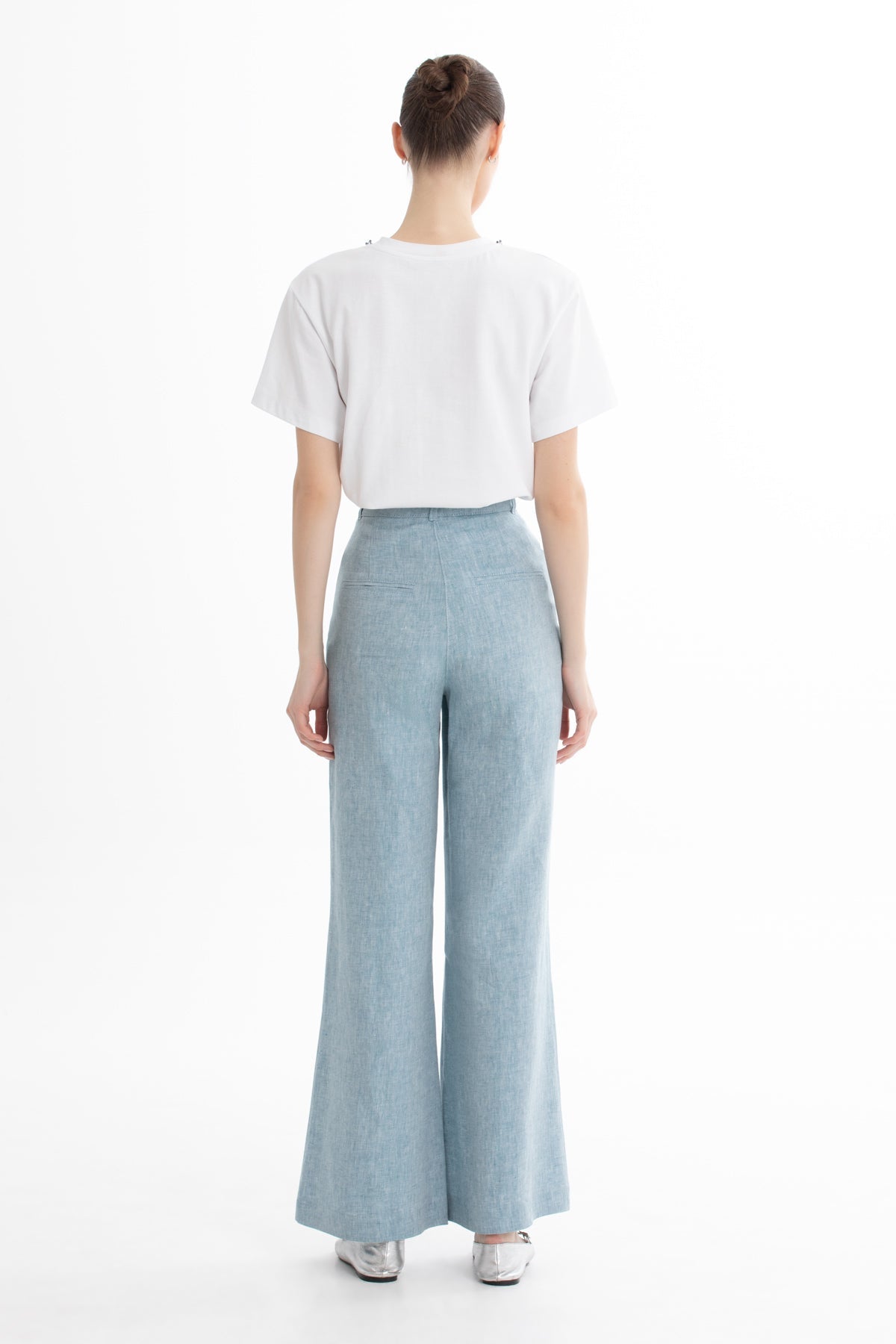 Blue Straight-Leg Linen Trousers