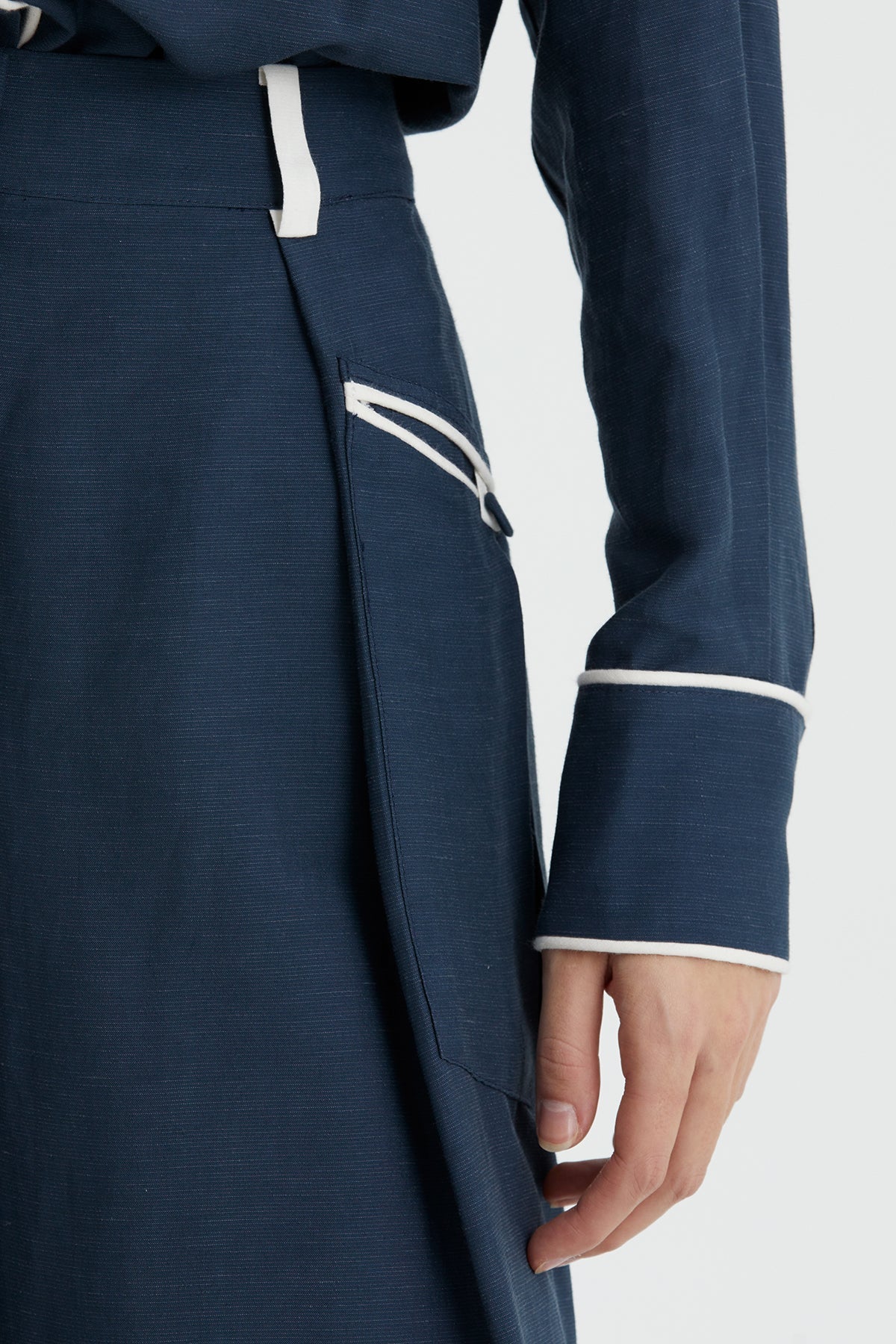 Dark Blue Contrast Pocket Wide-Leg Trousers