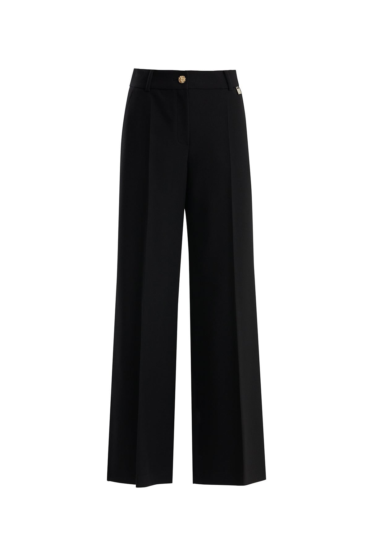 Black Button Detail Straight-Leg Trousers