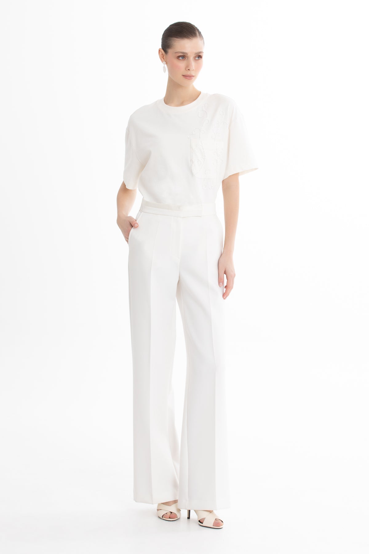 Ecru Tailored Straight-Leg Pants