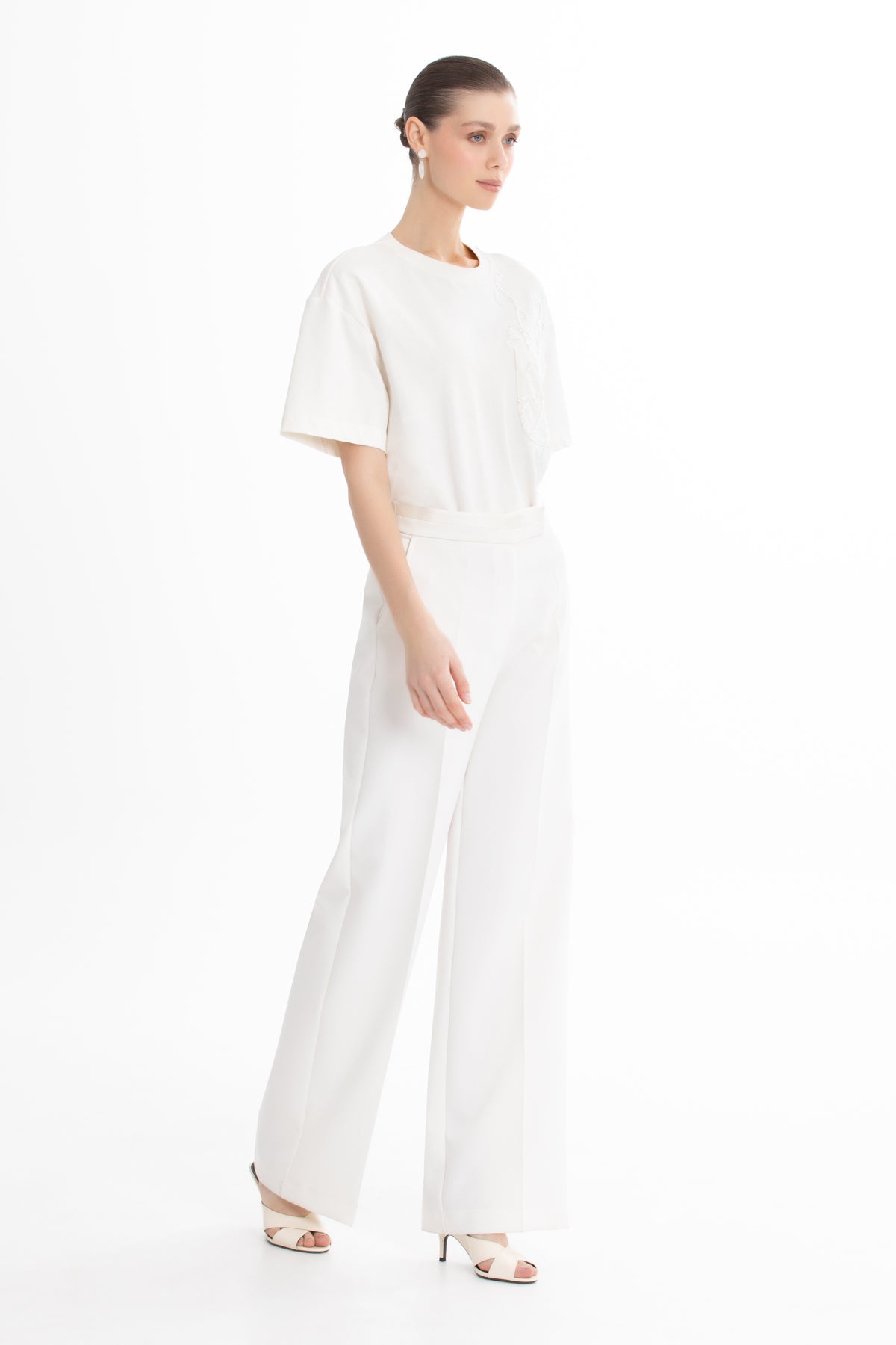 Ecru Tailored Straight-Leg Pants