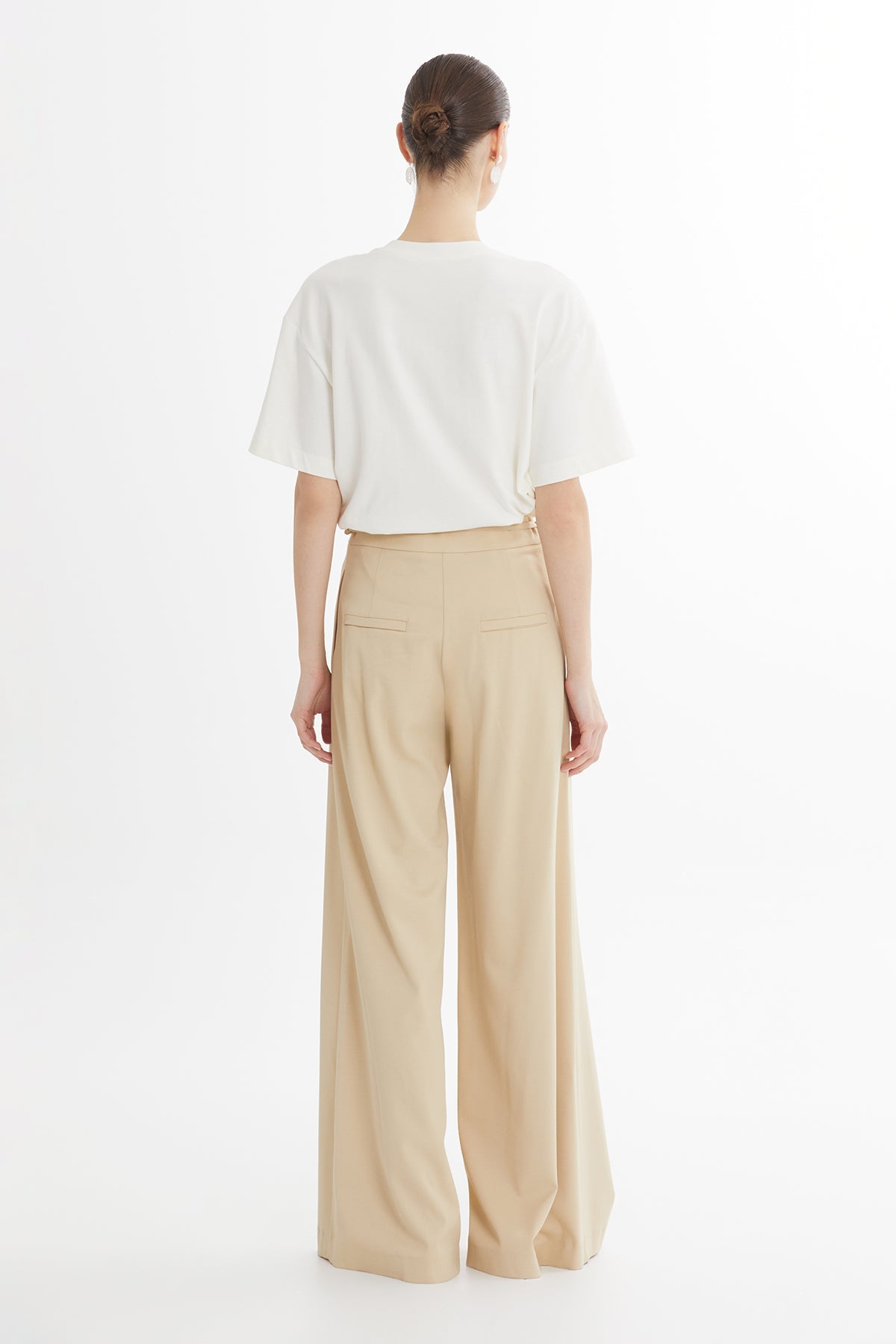 Beige High-Waist Wide-Leg Trousers