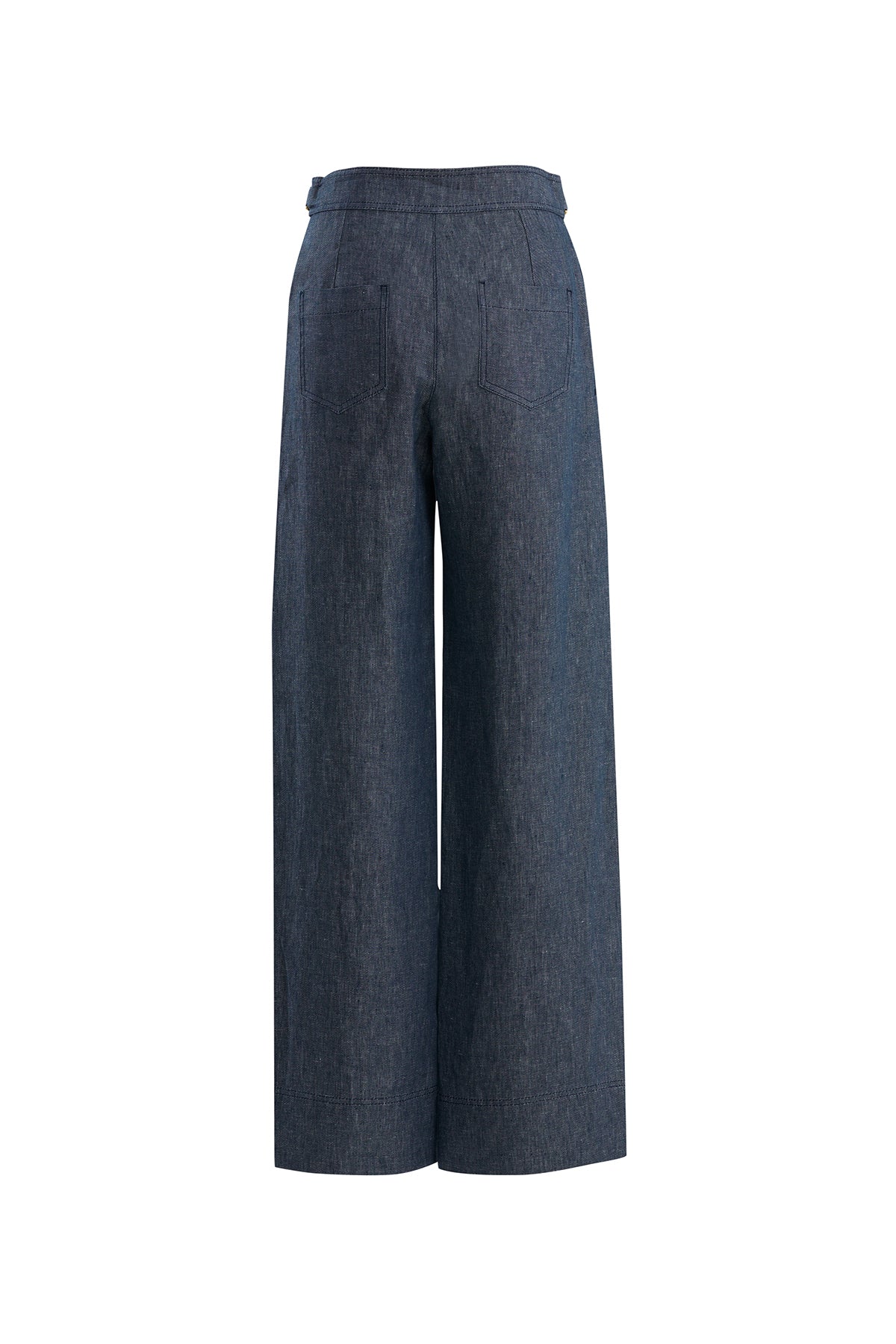 Blue Embellished Linen Trousers