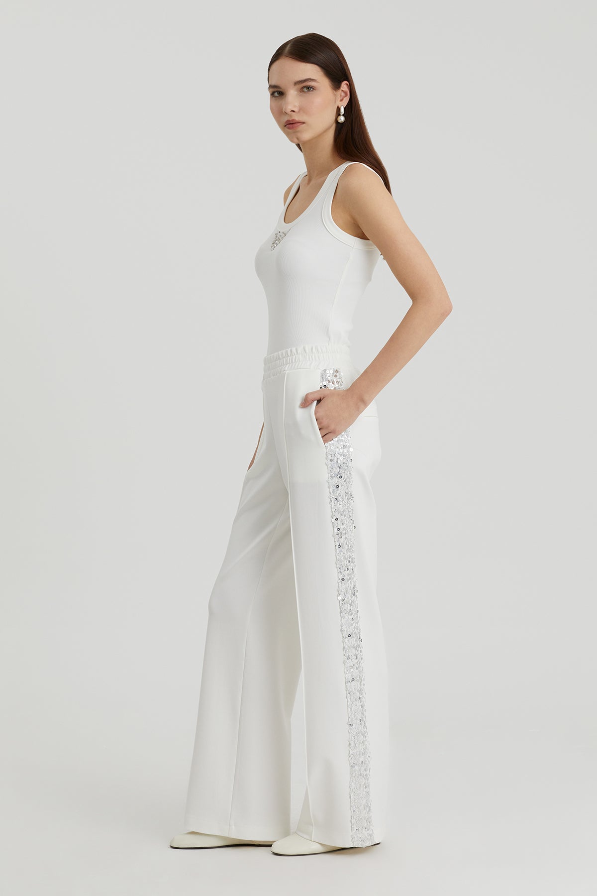 Ecru Sequin Side Detail Sweatpants