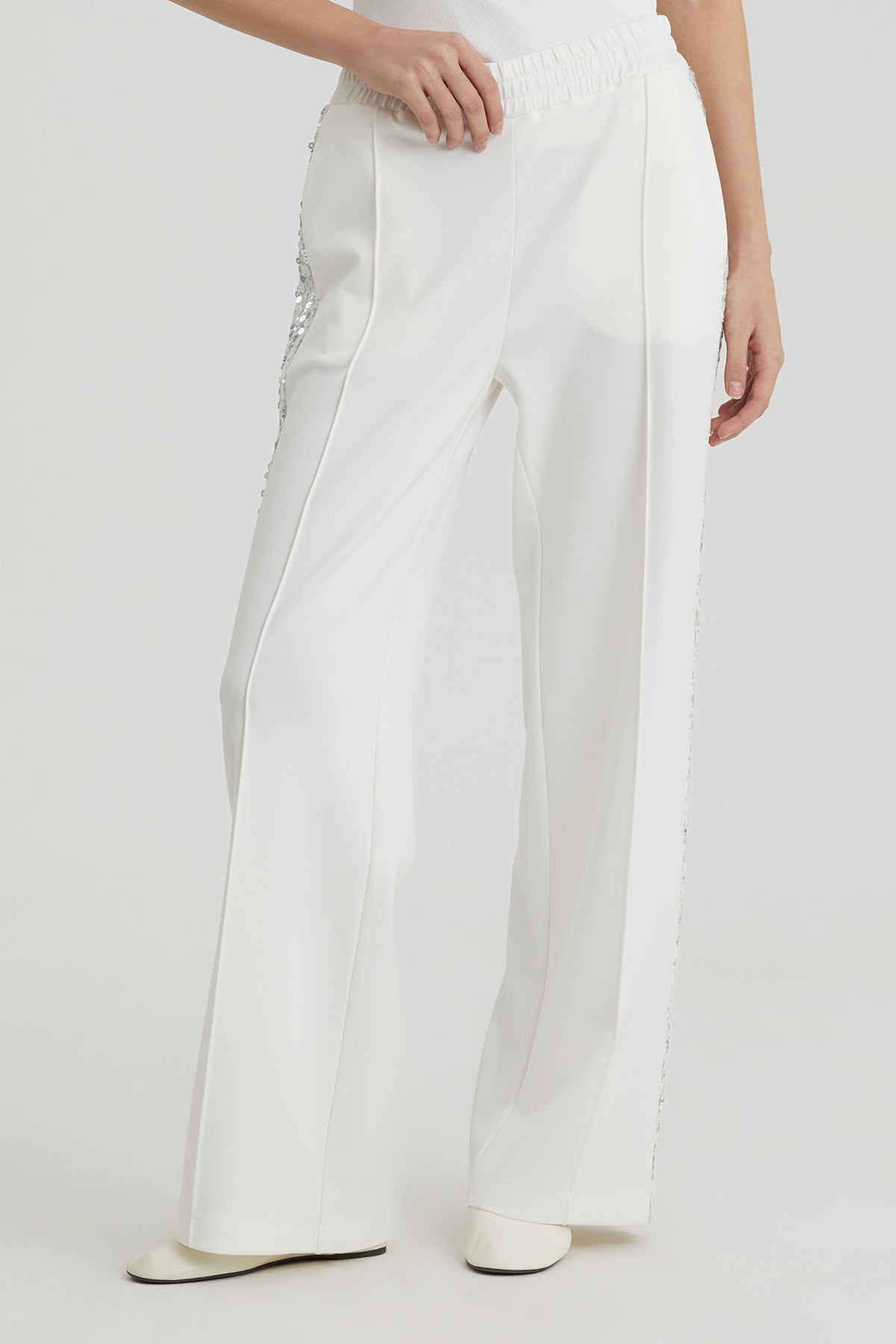 Ecru Sequin Side Detail Sweatpants