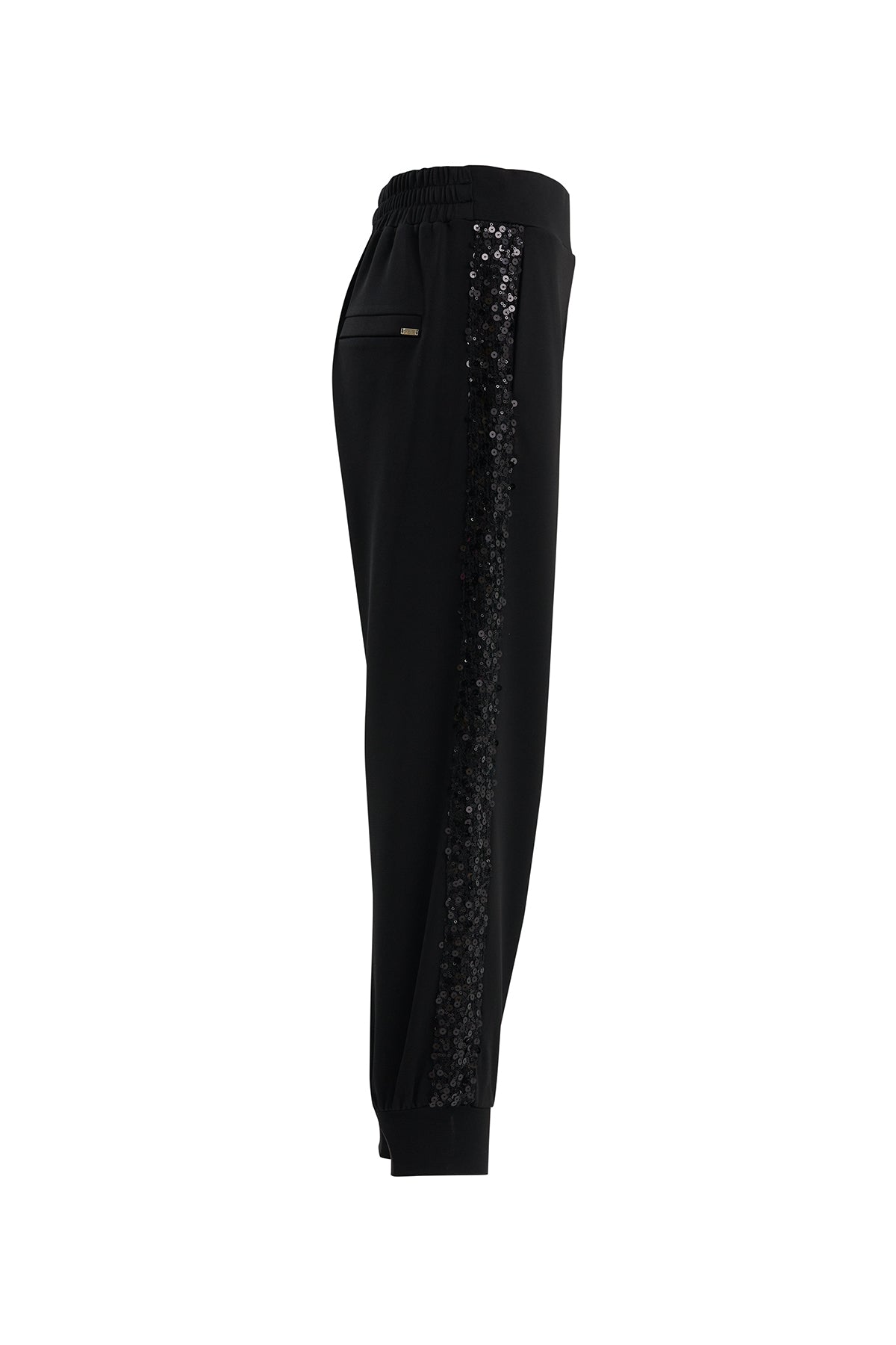 Black Sequin Cuff Gathered Joggers