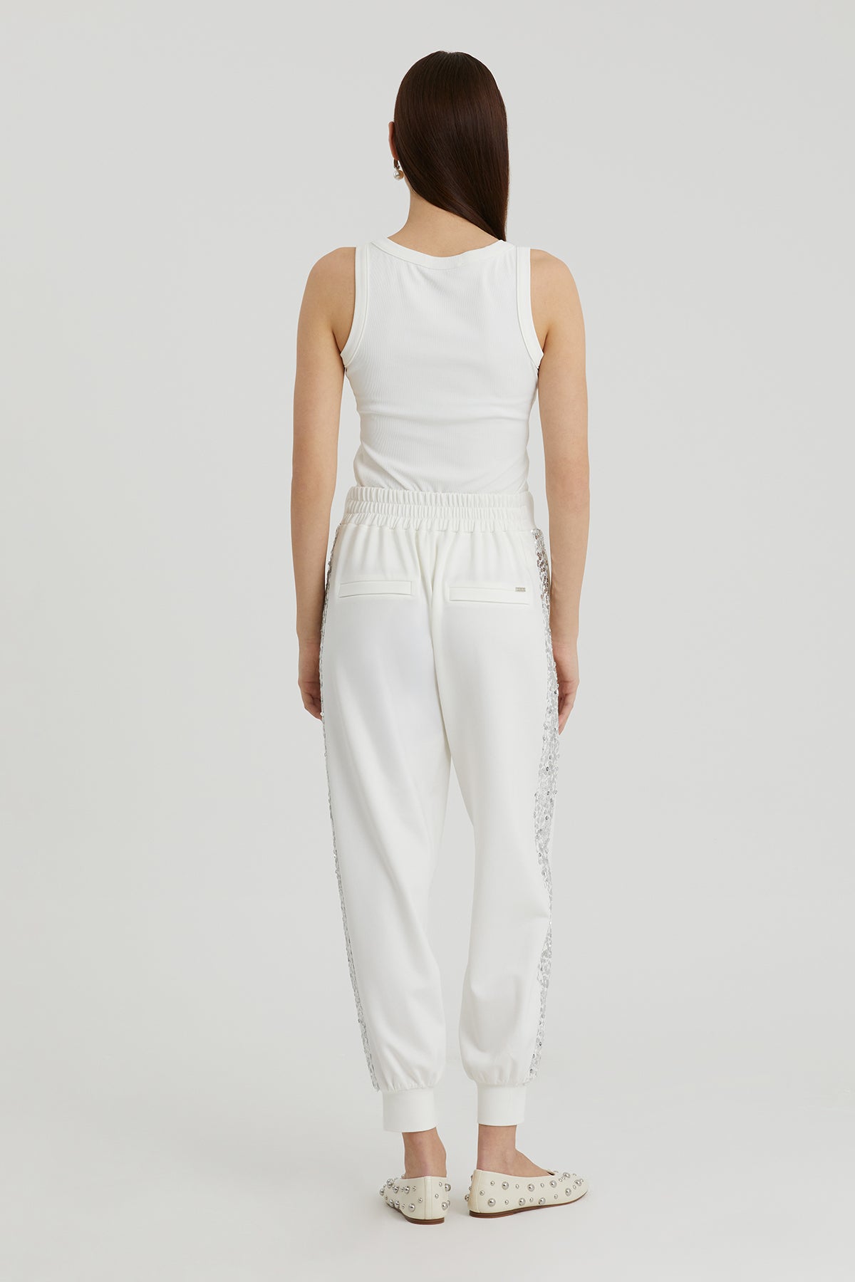 Ecru Sequin Cuff Gathered Joggers