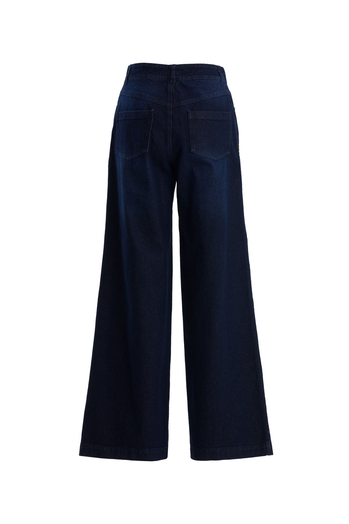 Blue Color Embroidery Straight-Leg Trousers
