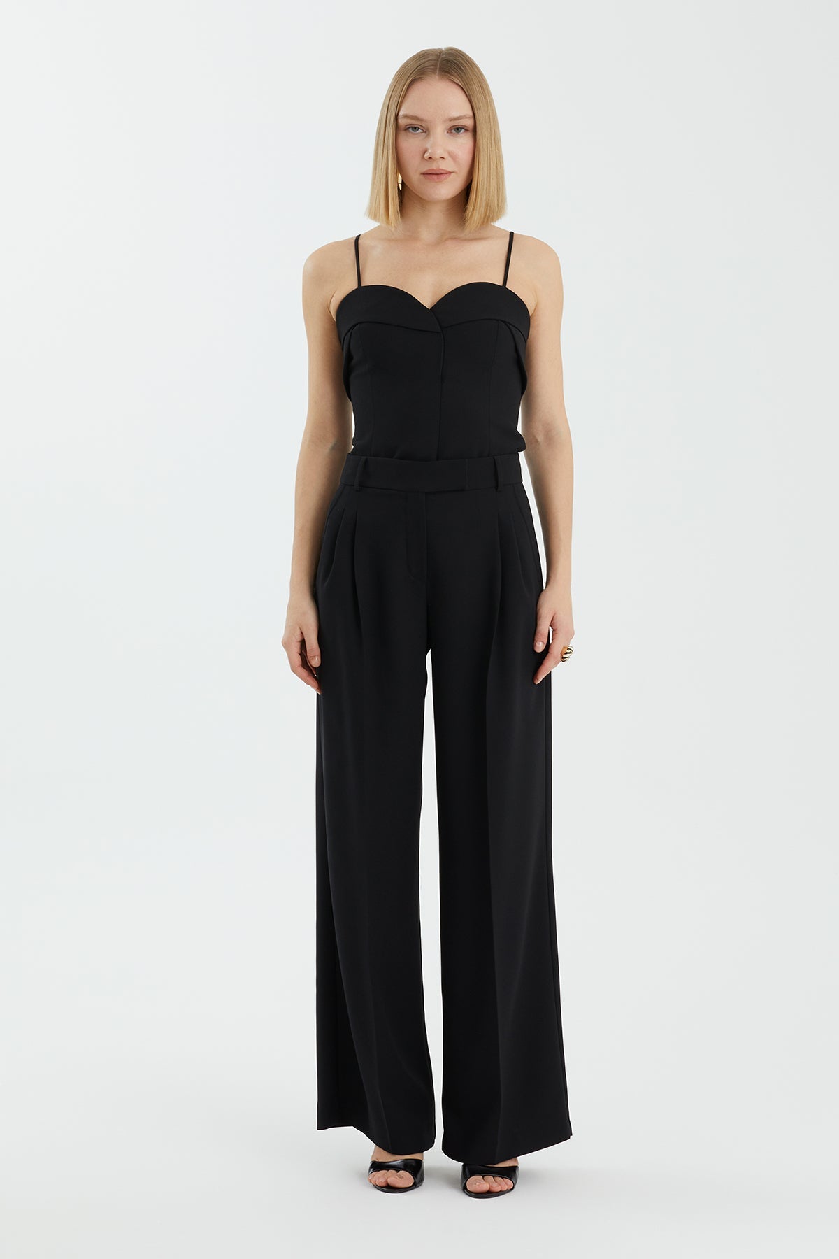 Black Hook-and-Bar Closure Pants