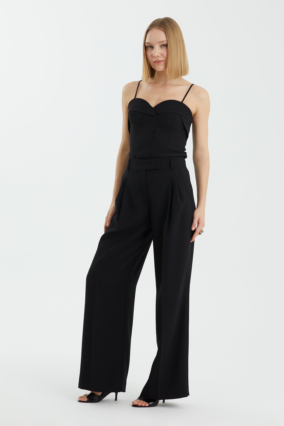 Black Hook-and-Bar Closure Pants