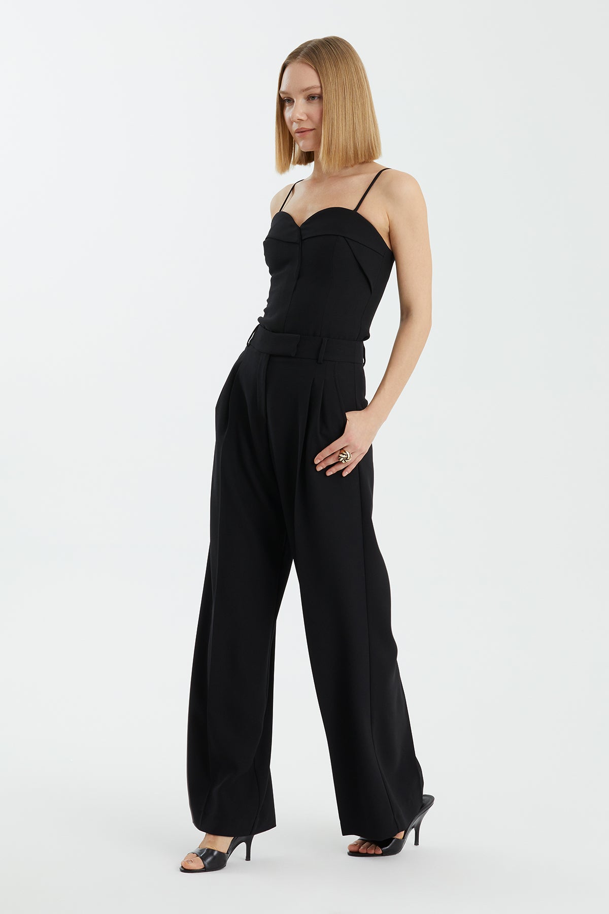 Black Hook-and-Bar Closure Pants